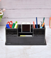 Premsons® Desk Organizer Croc Vegan Leather - Stylish Black Leatherette Organizers for Home & Office - Durable Faux Leather Stationery Holder, Elegant Design - Black