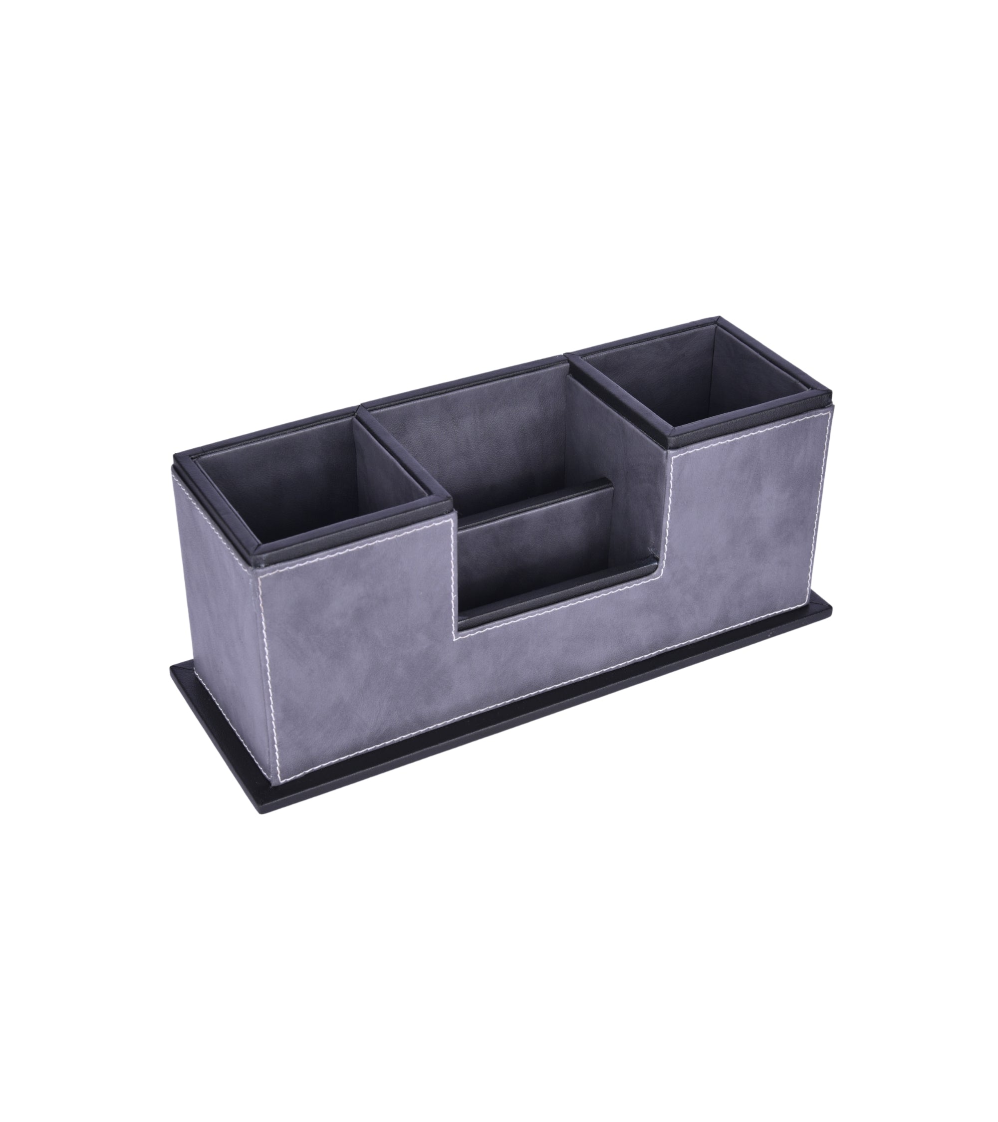 Premsons® Desk Organizer Two-Tone Vegan Leather - Stylish Grey Leatherette Organizers for Home & Office - Durable Faux Leather Stationery Holder, Elegant Design - Dark Grey + Light Grey Colour