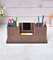 Premsons® Desk Organizer Two-Tone Vegan Leather - Stylish Brown Leatherette Organizers for Home & Office - Durable Faux Leather Stationery Holder, Elegant Design - Dark Brown + Brown Colour