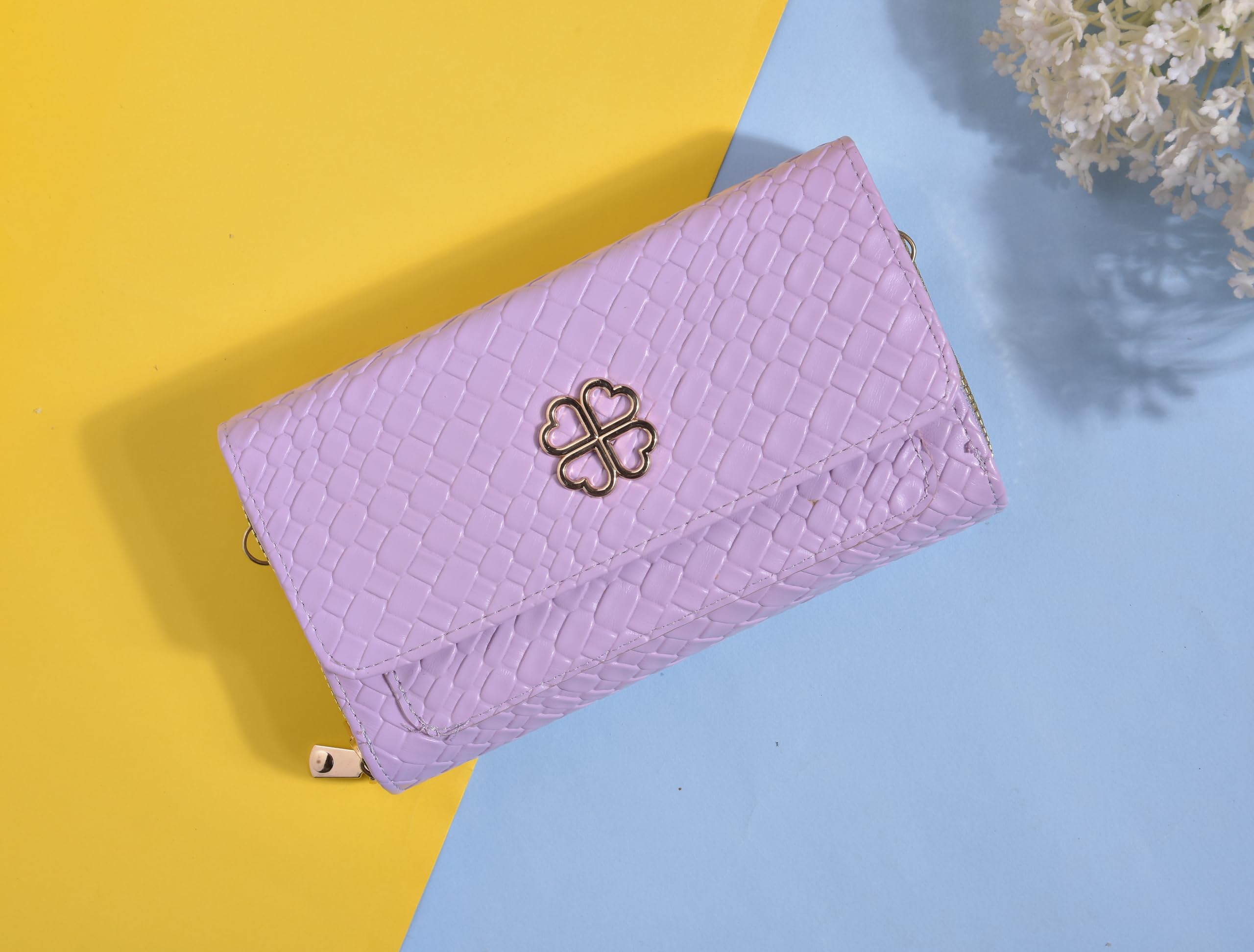 Eternia® Lucky Charm Sling Bag – Elegant & Versatile Faux Leather Crossbody Wallet Clutch with Detachable Straps - Purple