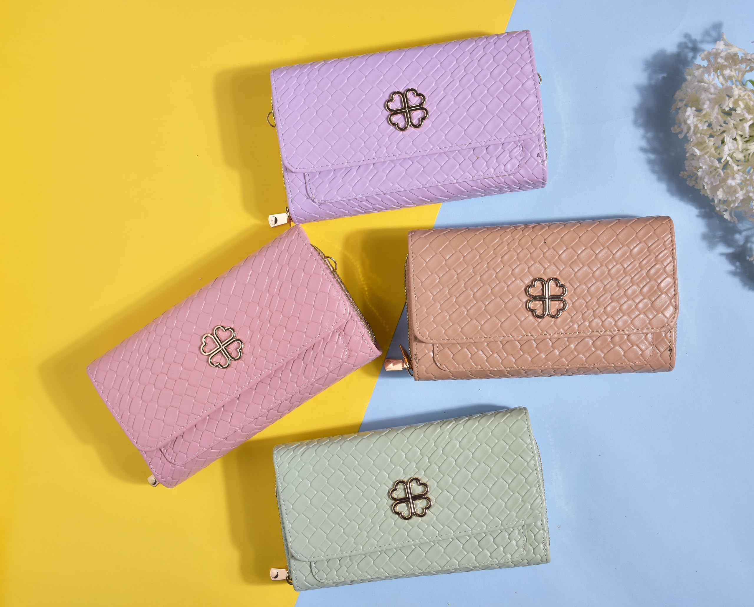 Eternia® Lucky Charm Sling Bag – Elegant & Versatile Faux Leather Crossbody Wallet Clutch with Detachable Straps - Mint Green