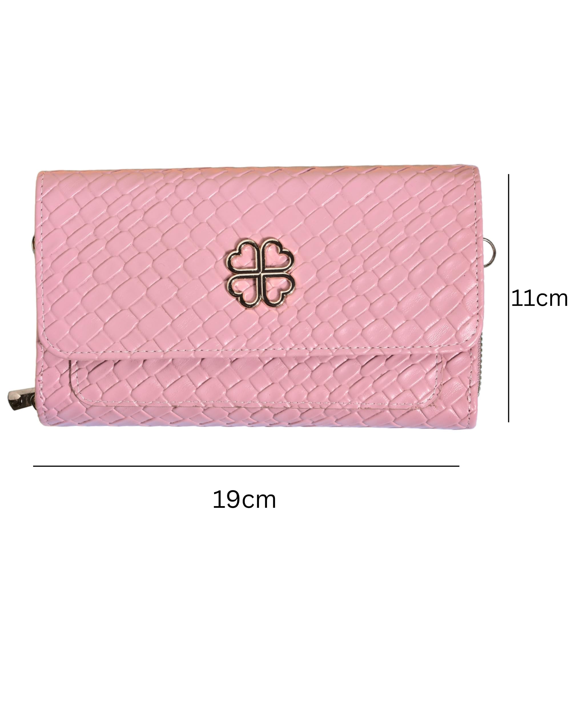 Eternia® Lucky Charm Sling Bag – Elegant & Versatile Faux Leather Crossbody Wallet Clutch with Detachable Straps - Pink