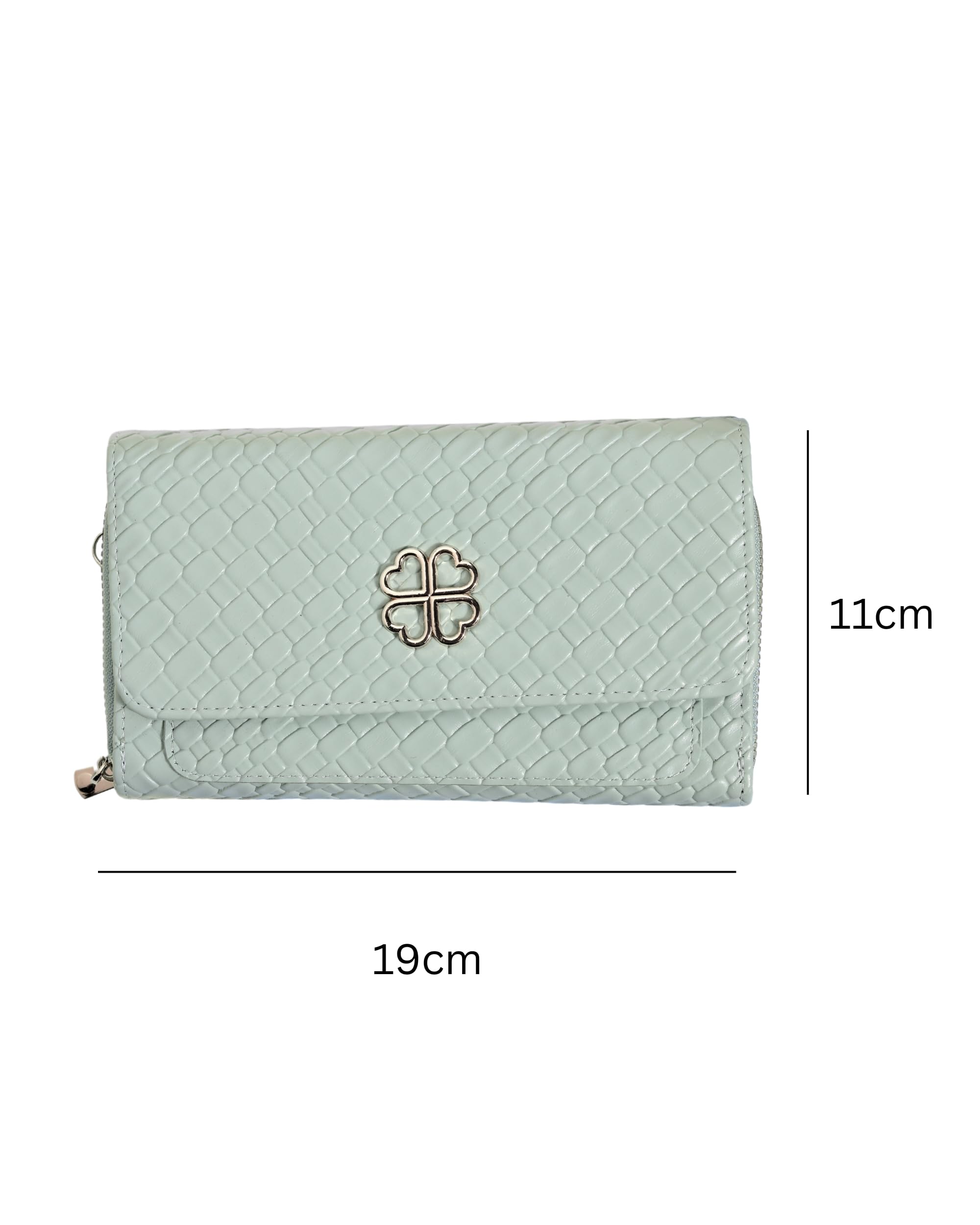 Eternia® Lucky Charm Sling Bag – Elegant & Versatile Faux Leather Crossbody Wallet Clutch with Detachable Straps - Mint Green