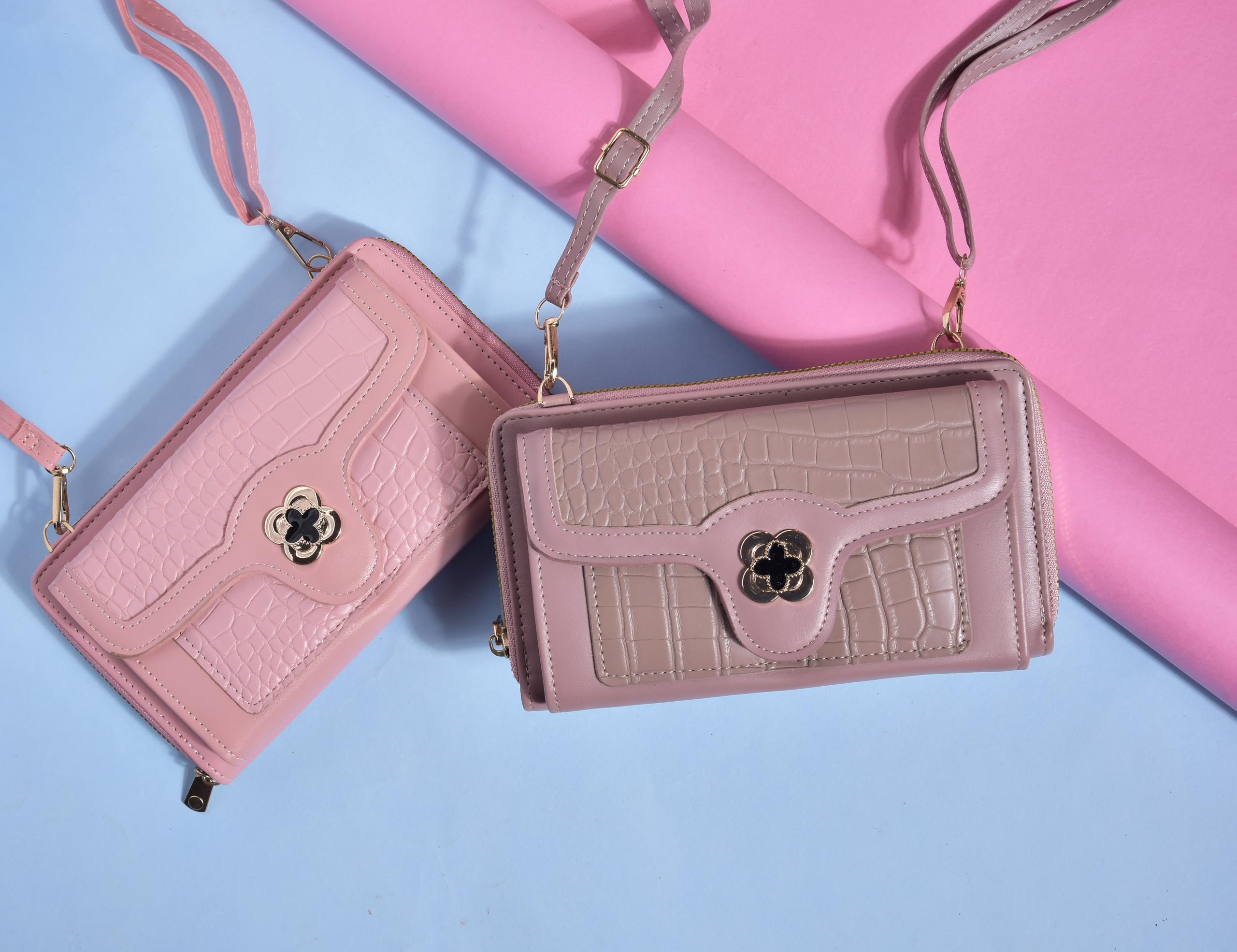 Eternia® Amourette Wallet Sling Bag – Elegant & Versatile Faux Leather Crossbody Wallet Clutch with Detachable Straps - Pink