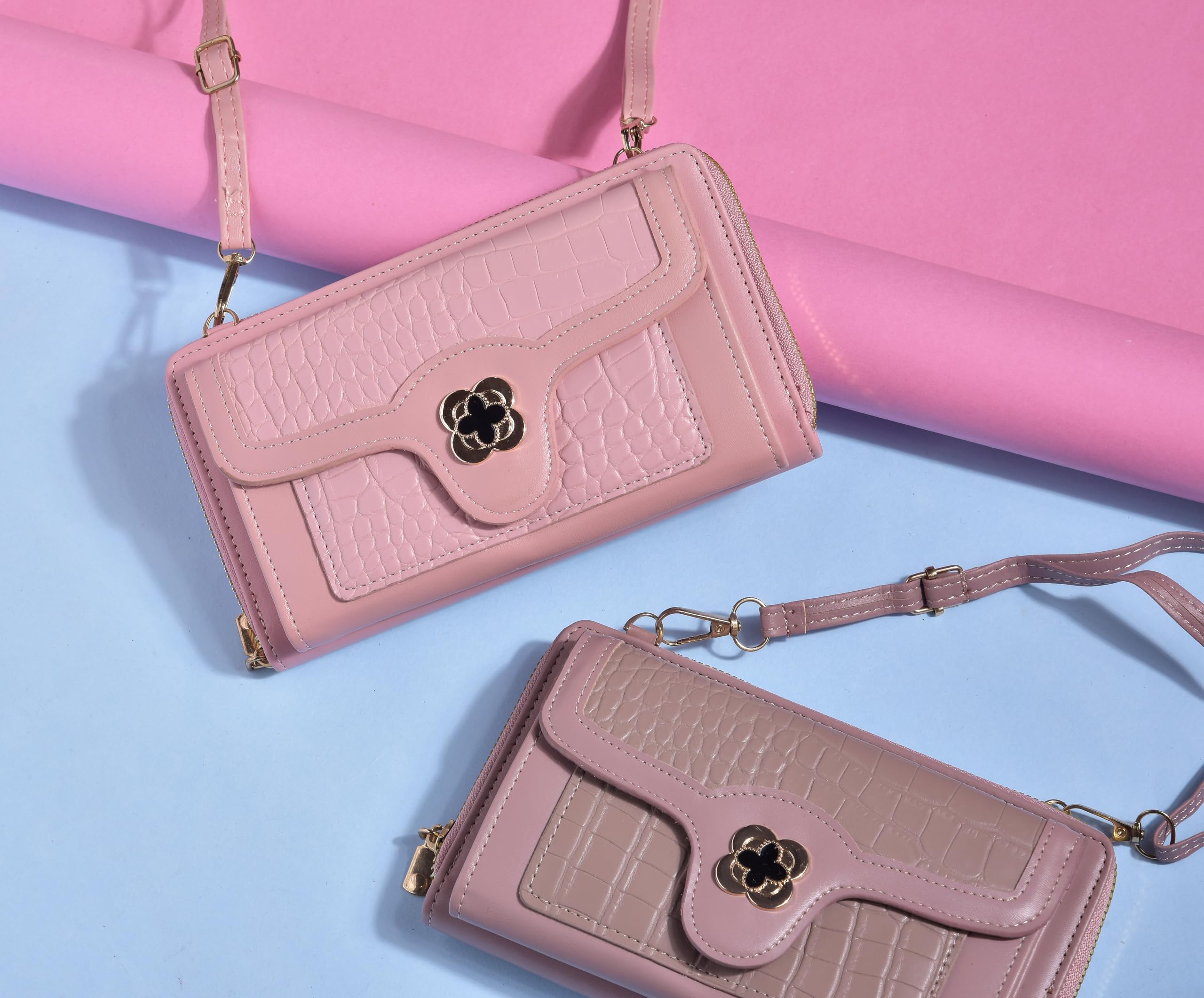 Eternia® Amourette Wallet Sling Bag – Elegant & Versatile Faux Leather Crossbody Wallet Clutch with Detachable Straps - Pink