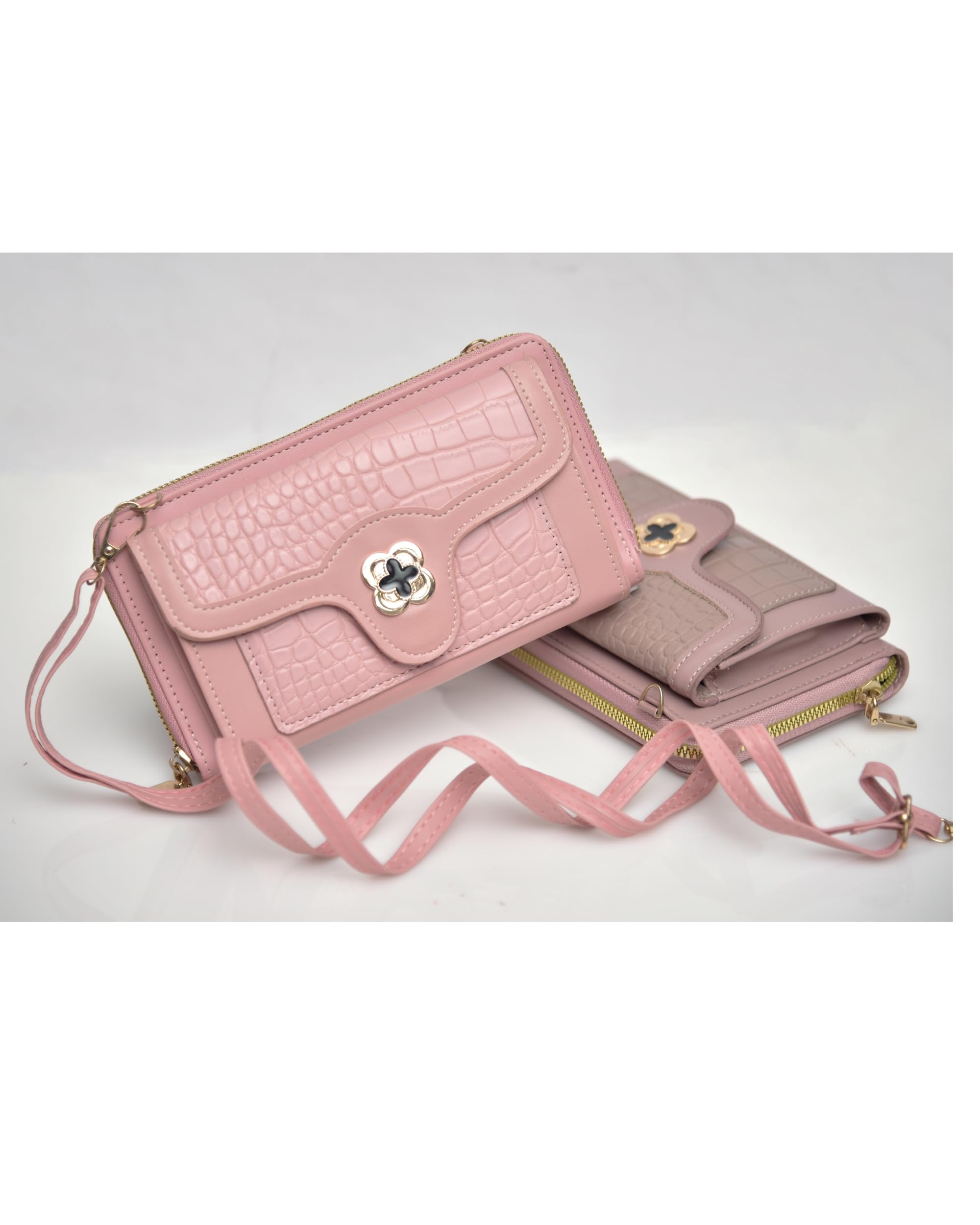 Eternia® Amourette Wallet Sling Bag – Elegant & Versatile Faux Leather Crossbody Wallet Clutch with Detachable Straps - Pink