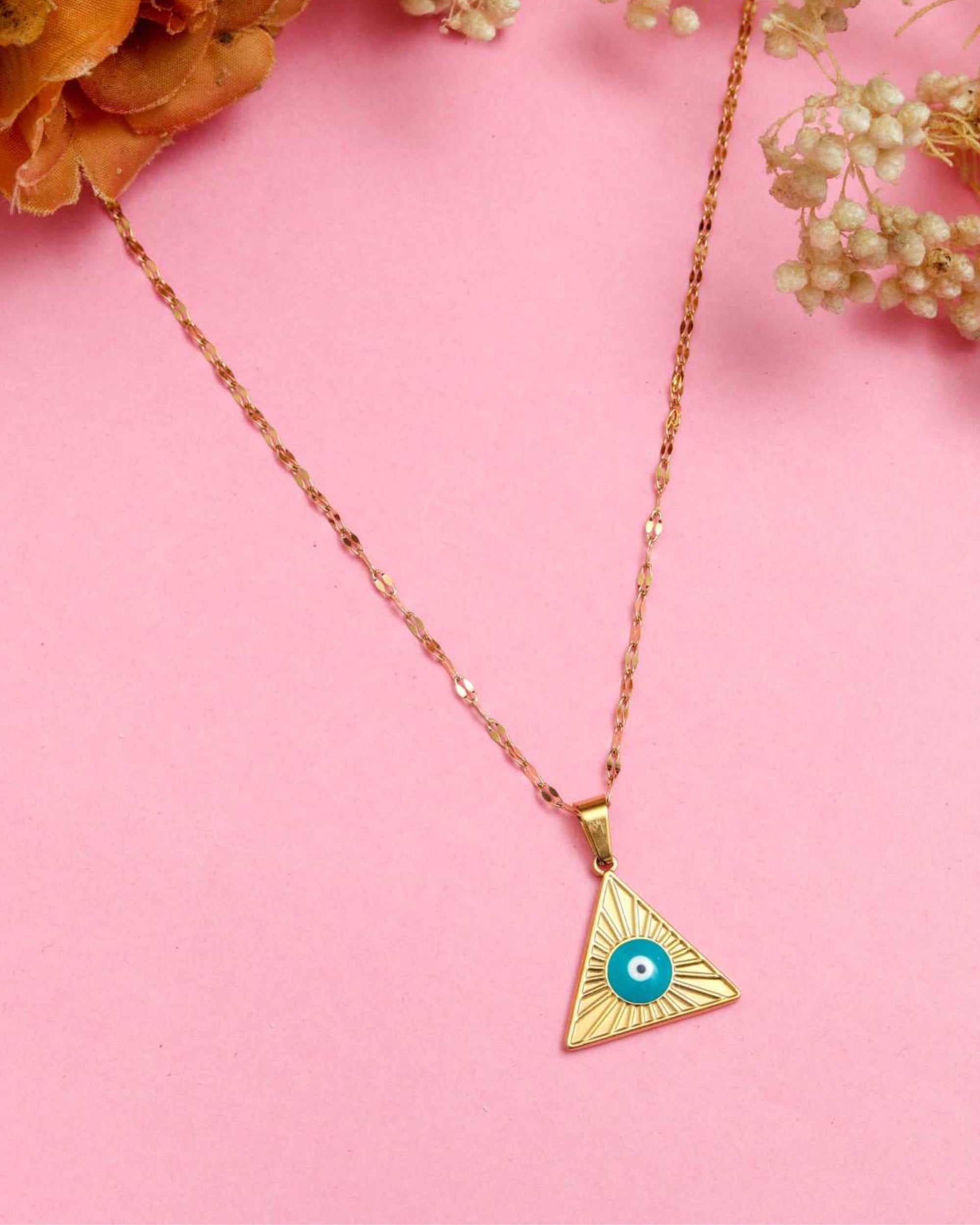 Premsons® Evil Eye Stainless Steel Necklace | Triangular Pyramid Style Pendant for Protection & Elegance - Gold & Blue