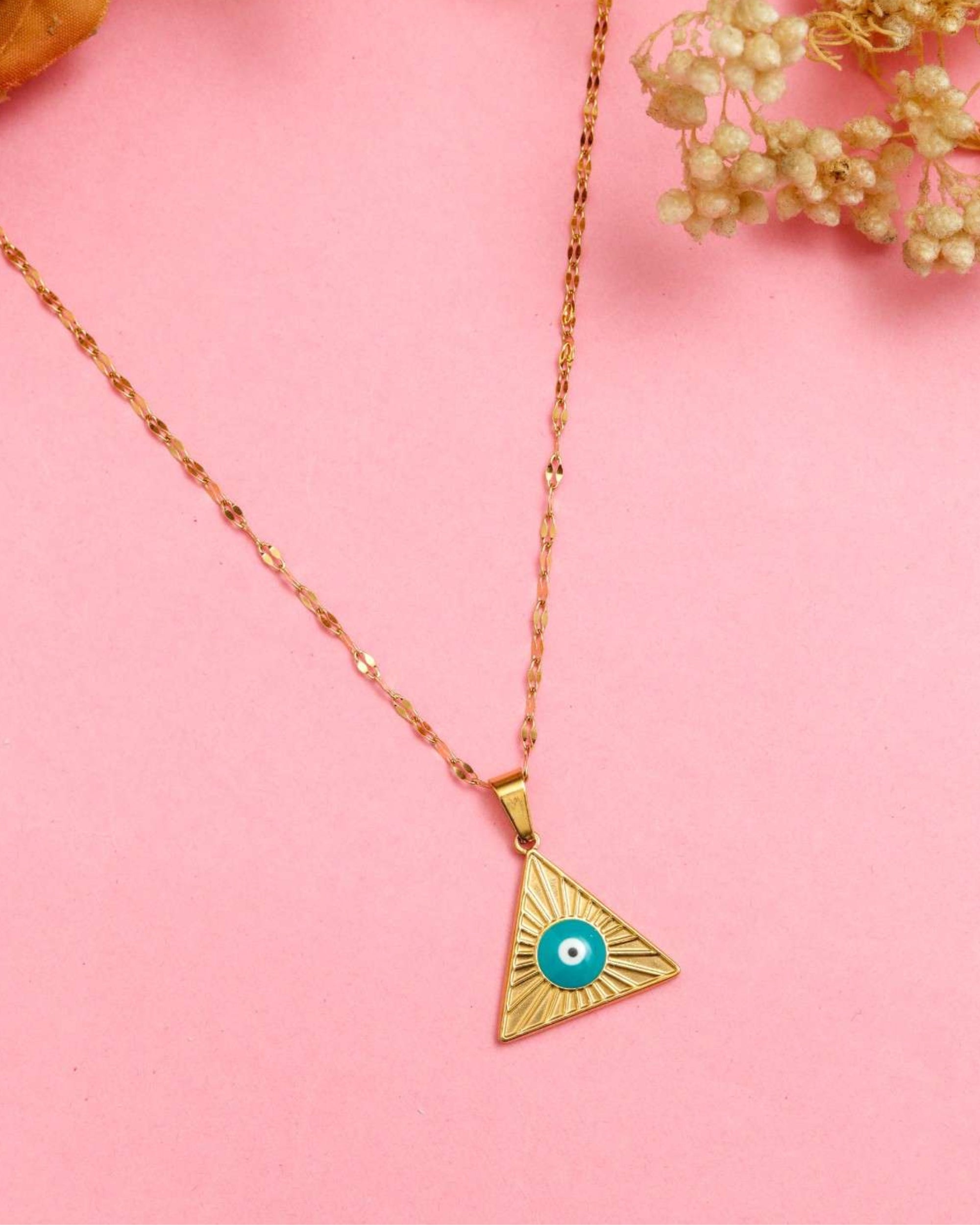 Premsons® Evil Eye Stainless Steel Necklace | Triangular Pyramid Style Pendant for Protection & Elegance - Gold & Blue