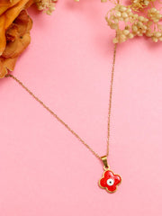 Premsons® Evil Eye Clover Pendant Stainless Steel Necklace | Stylish & Symbolic Jewelry for Gifting | Red