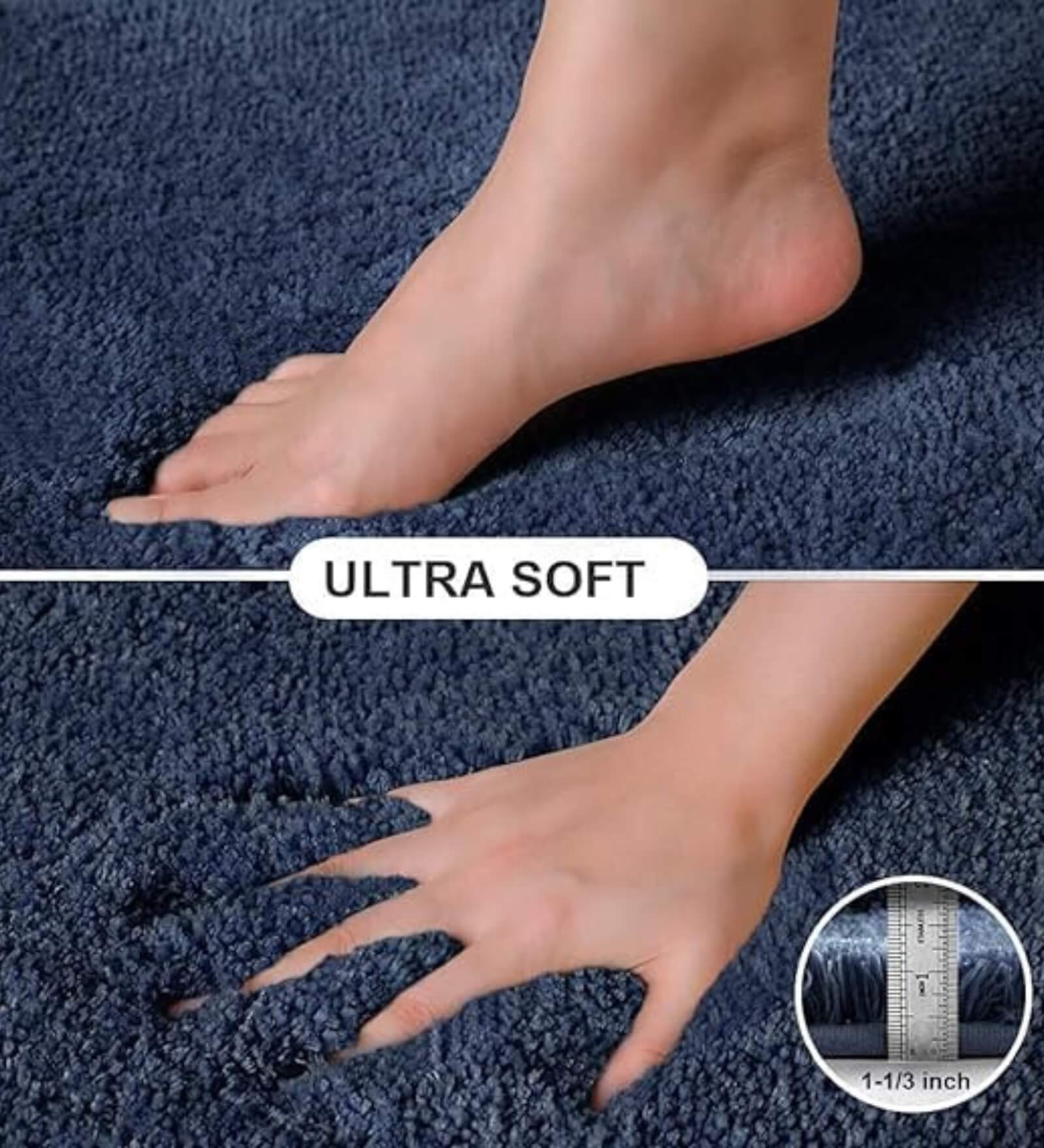 Premsons® Super Soft Anti-Skid Bath Mat – Ultra Absorbent & Plush Rectangular Rug for Bathroom, Quick-Dry, Machine Washable, Comfortable & Durable (40x60 cm, Navy Blue)