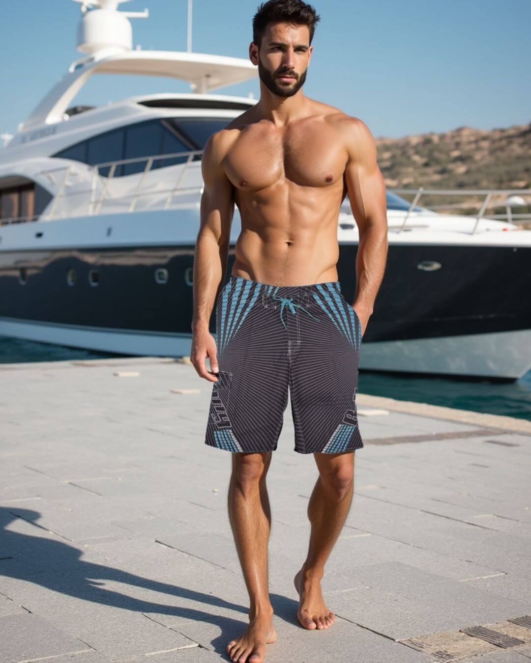 Premsons® Men's Printed Swim Shorts with Pockets, Adjustable Drawstring, Quick-Dry Fabric & Comfortable Fit – Beach & Pool Wear -Black & Blue - 36 Size