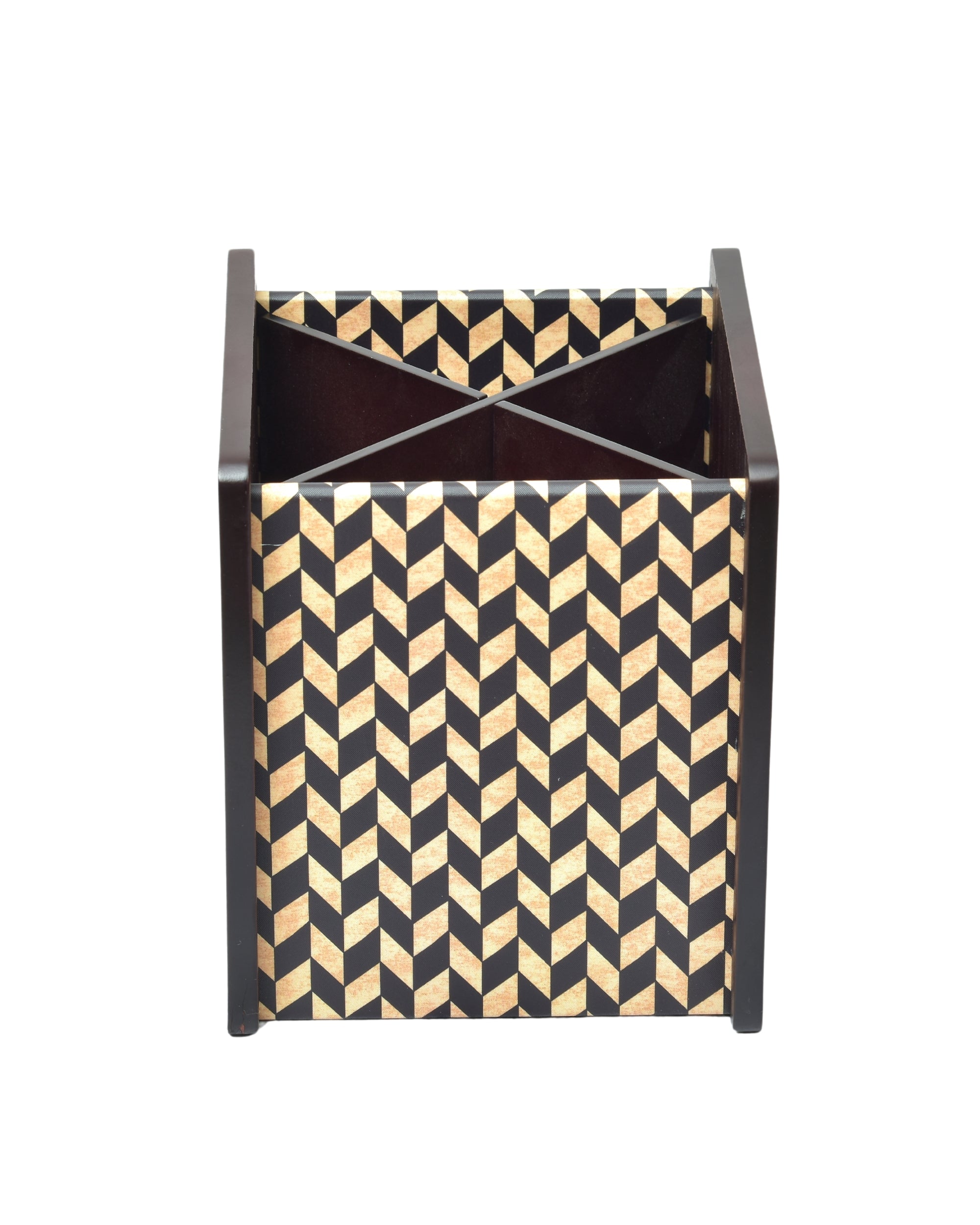 Premsons® Wooden Cutlery Holder – Stylish Organizer with 4 Compartments | Elegant Digital Printing for Kitchen & Dining