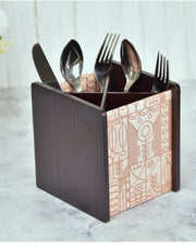 Premsons® Wooden Cutlery Holder – Stylish Organizer with 4 Compartments | Elegant Digital Printing for Kitchen & Dining