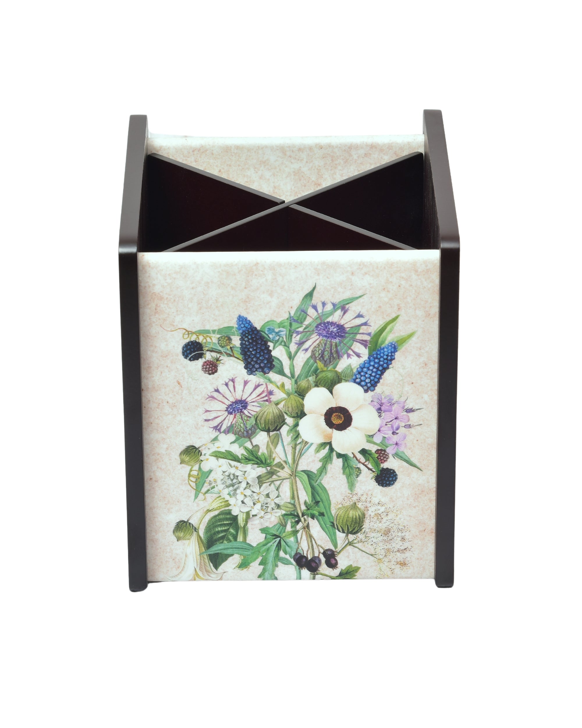 Premsons® Wooden Cutlery Holder – Stylish Organizer with 4 Compartments | Elegant Digital Printing for Kitchen & Dining