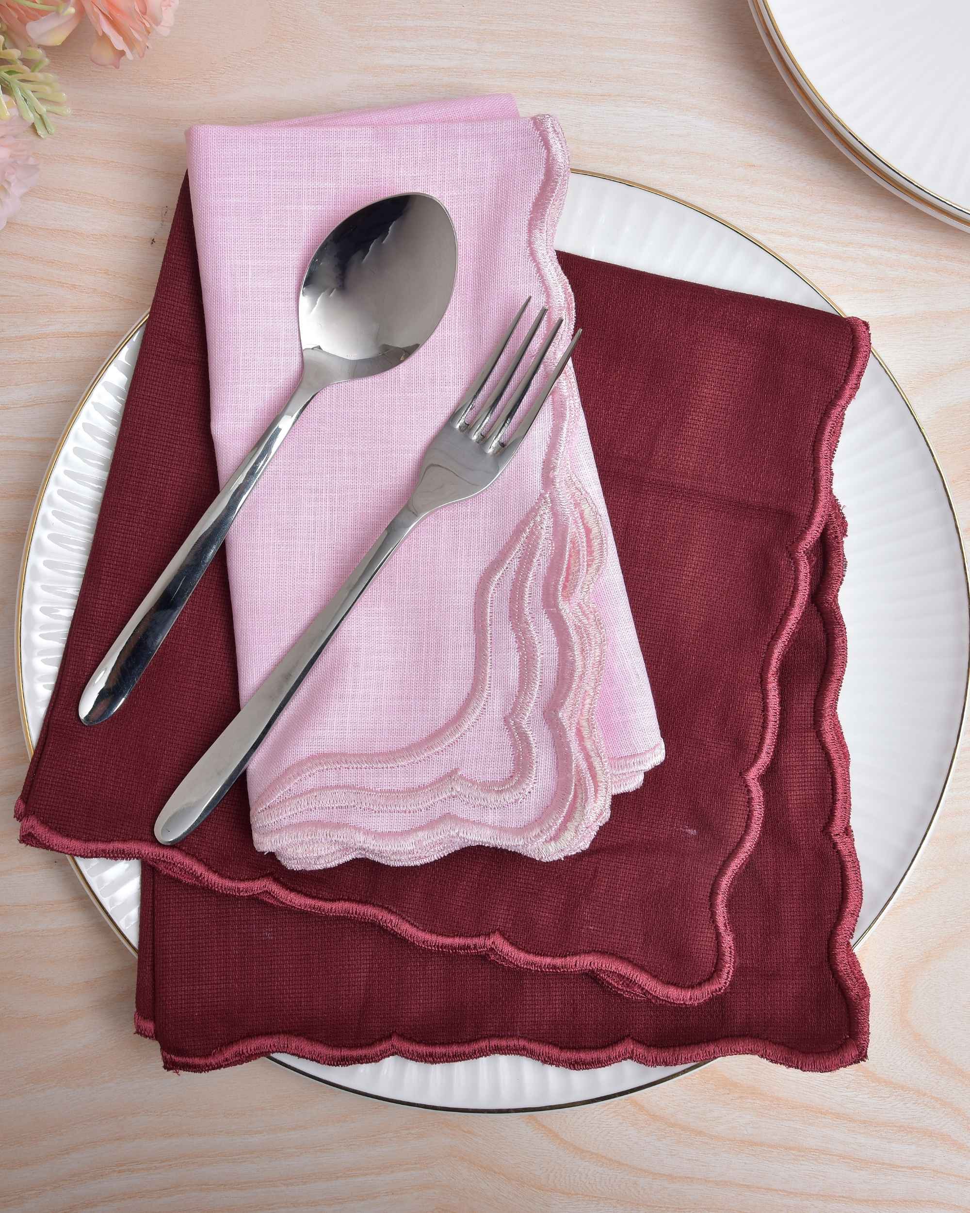 Premsons® Elegant Linen-Cotton Table Napkins – 16x16 Inch (Pack of 6) | Reusable & Machine Washable | Ideal for Dining, Parties, Weddings, Restaurants & Hotels - Light Pink