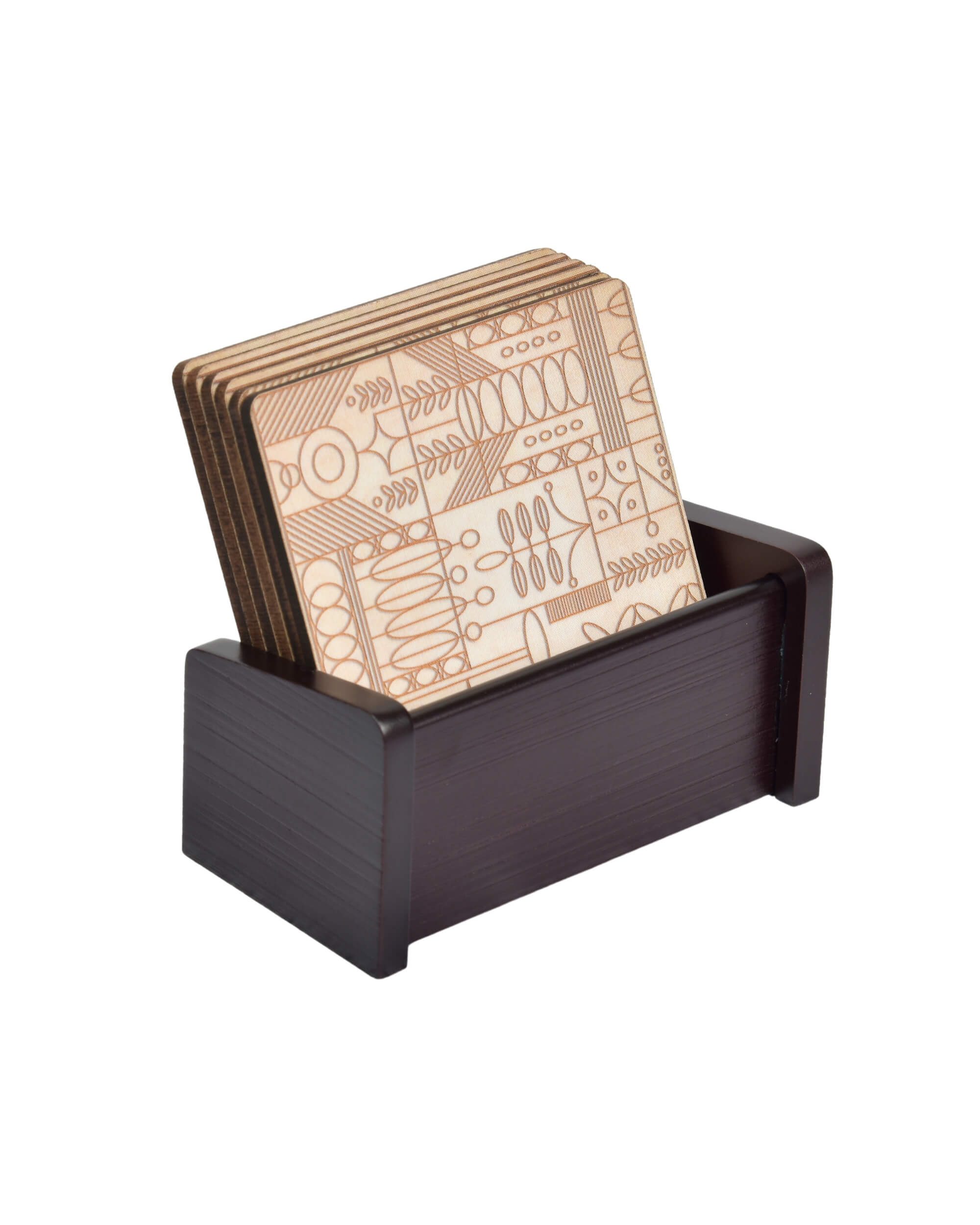 Premsons® Wooden Coaster Set of 6 – Stylish 4-Inch Digital Printed Tea & Coffee Coasters with Stand, Ideal for Elegant Table Protection in Home or Office Décor