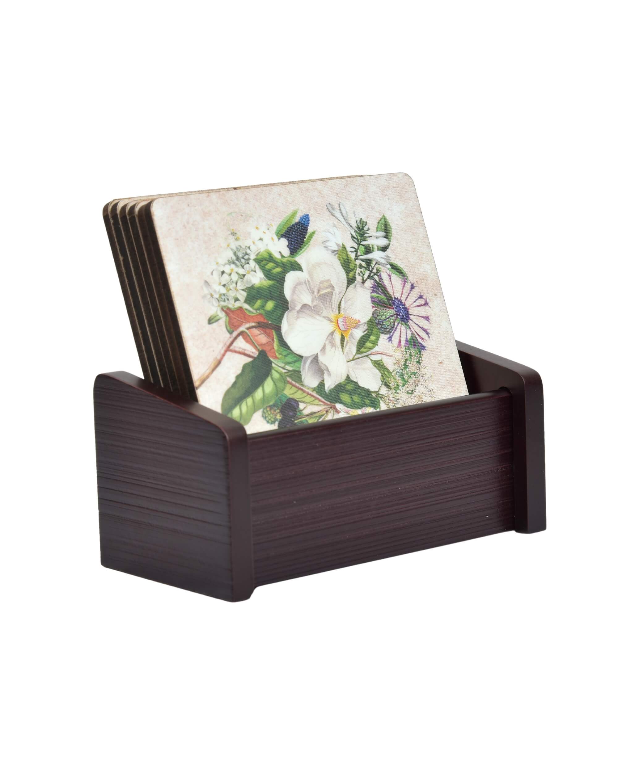 Premsons® Wooden Coaster Set of 6 – Stylish 4-Inch Digital Printed Tea & Coffee Coasters with Stand, Ideal for Elegant Table Protection in Home or Office Décor