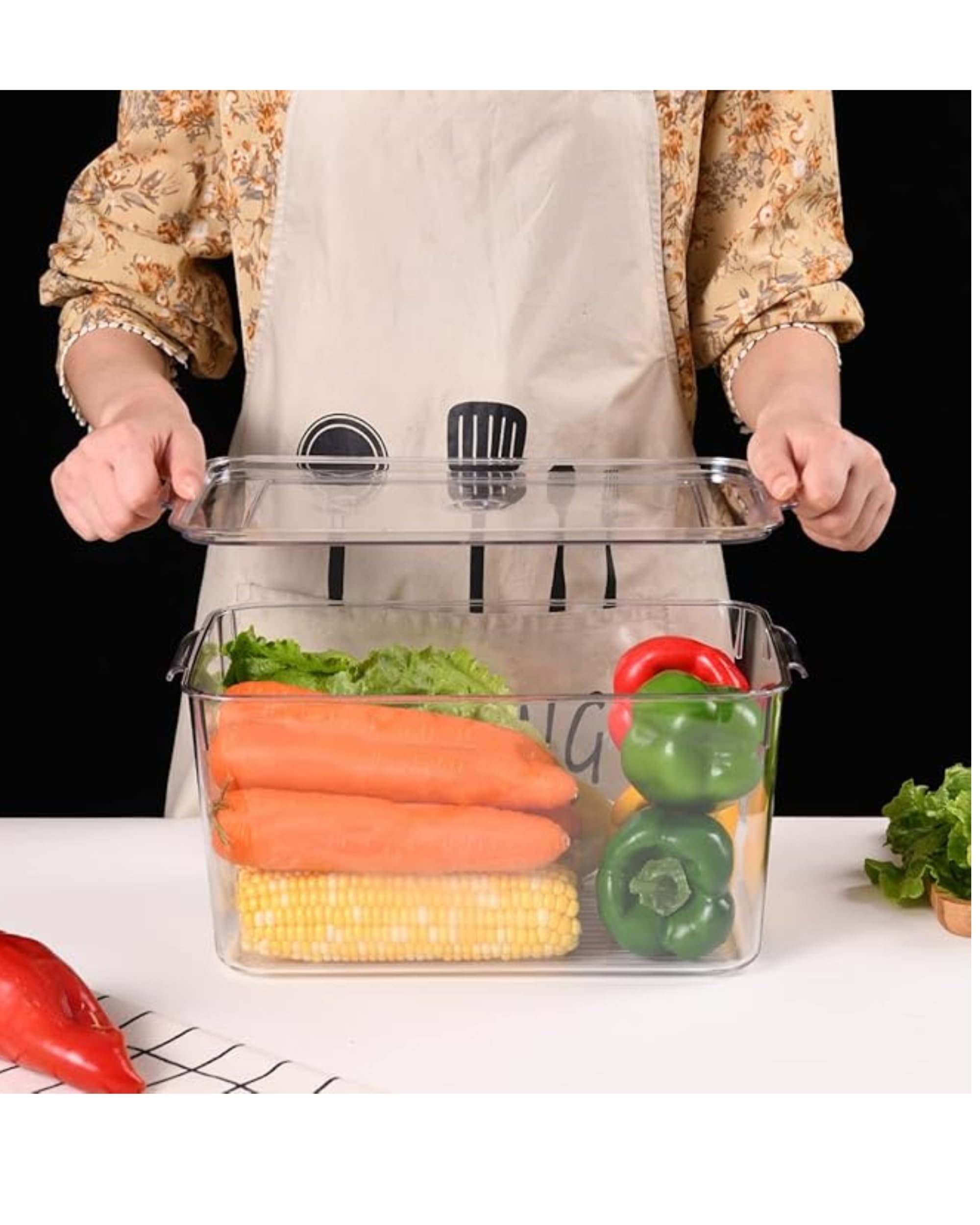 Premsons® Transparent Fridge Organizer Storage Box with Freshness Timer Lid – Ideal for Storing Vegetables & Fruits in the Kitchen, Durable and Space-Saving Acrylic Container