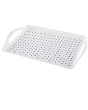 Premsons® Anti-Slip Serving Tray with Handles – Durable Rectangular Plastic Tray for Food & Drinks, Multipurpose for Home, Kitchen, Restaurant & Camping (White, 38x27cm)