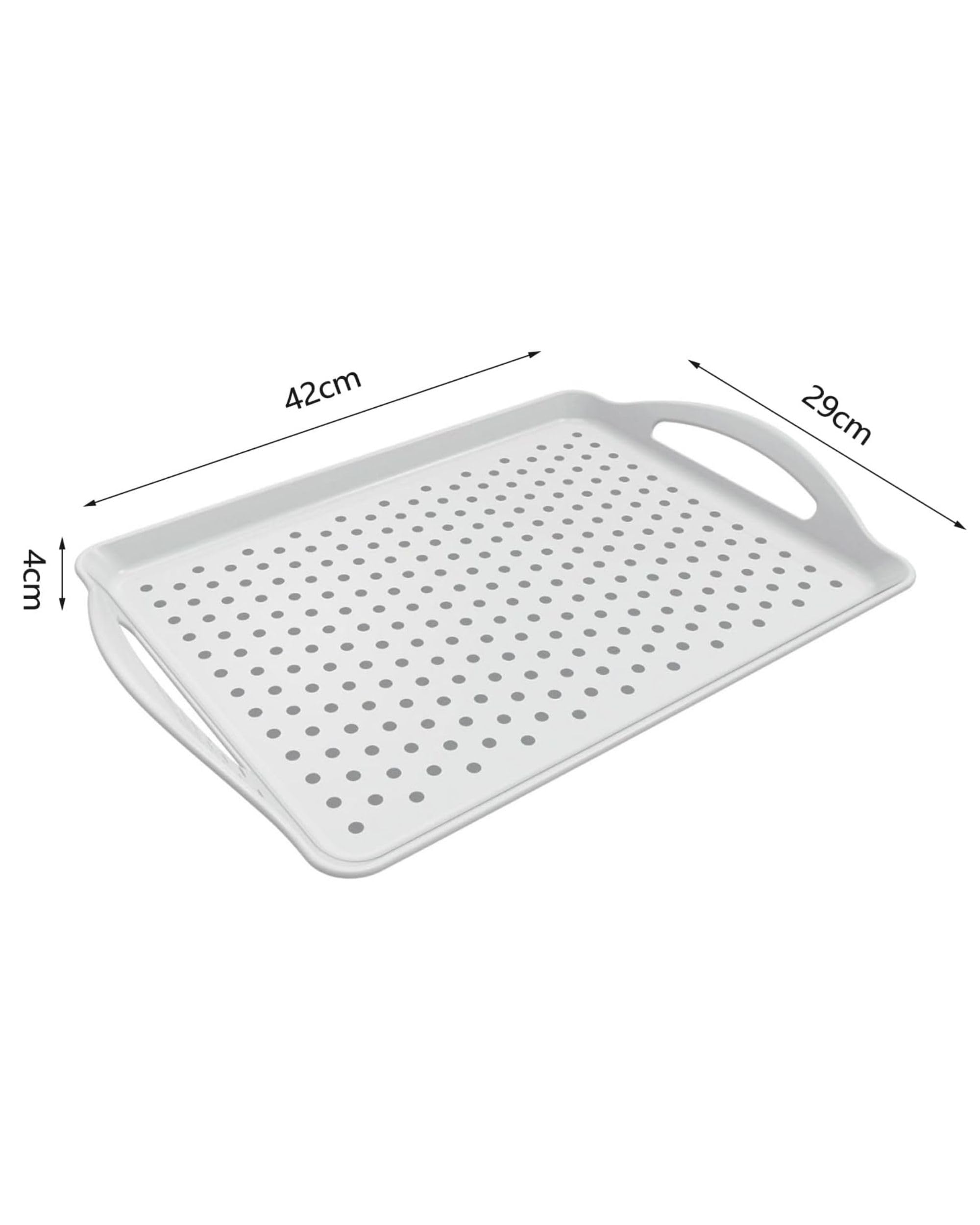 Premsons® Anti-Slip Serving Tray with Handles – Durable Rectangular Plastic Tray for Food & Drinks, Multipurpose for Home, Kitchen, Restaurant & Camping (White, 38x27cm)