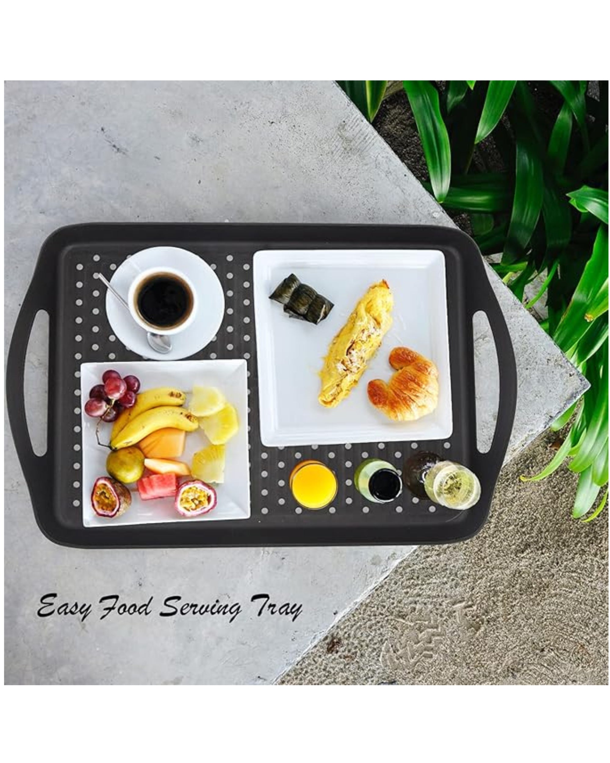 Premsons® Anti-Slip Serving Tray with Handles – Durable Rectangular Plastic Tray for Food & Drinks, Multipurpose for Home, Kitchen, Restaurant & Camping (White, 38x27cm)
