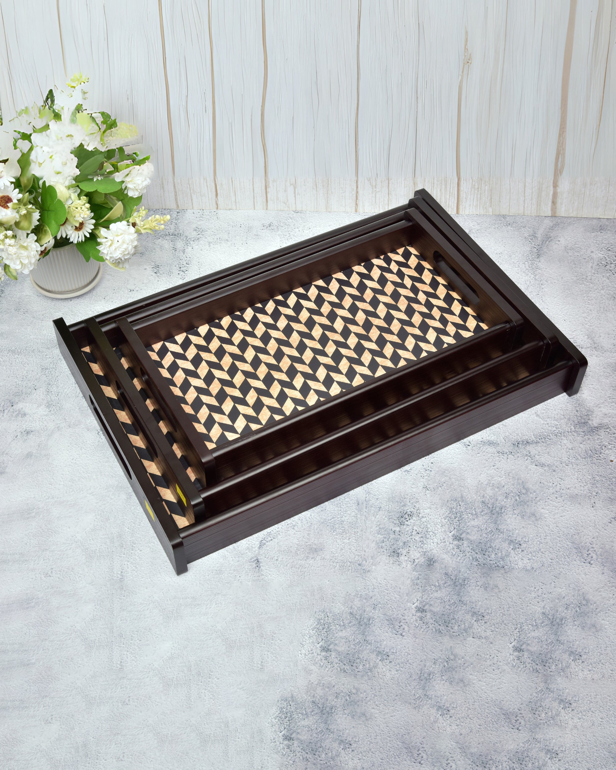 Premsons® Chevron Wooden Serving Tray – Stylish Rectangle Wood Tray for Kitchen, Dining & Décor | Durable & Elegant Chevron Pattern for Serving Food & Drinks