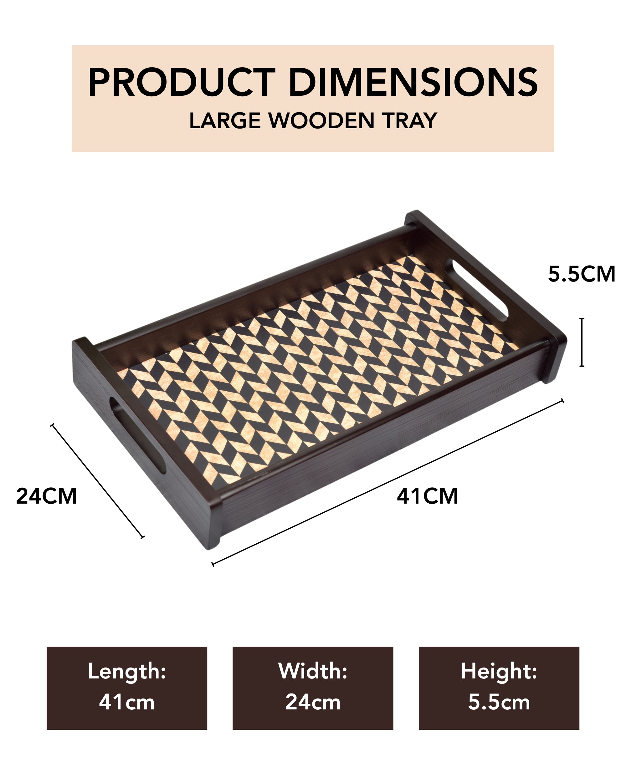 Premsons® Chevron Wooden Serving Tray – Stylish Rectangle Wood Tray for Kitchen, Dining & Décor | Durable & Elegant Chevron Pattern for Serving Food & Drinks