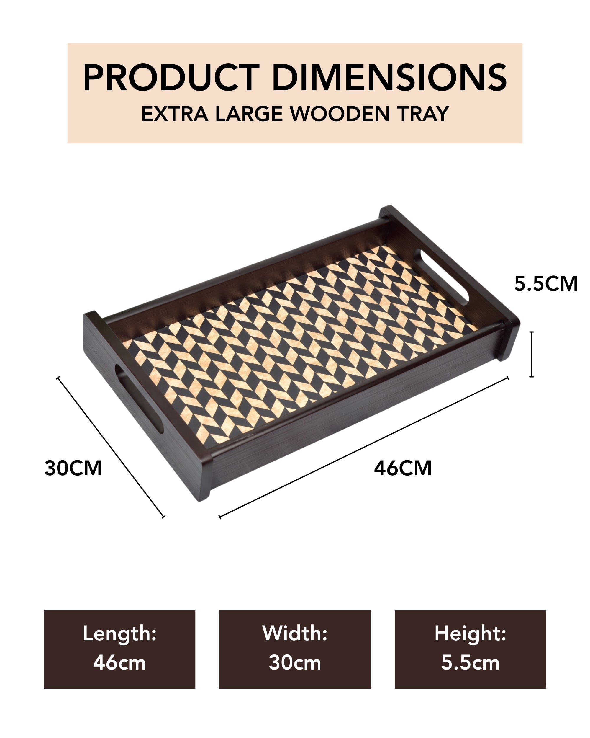 Premsons® Chevron Wooden Serving Tray – Stylish Rectangle Wood Tray for Kitchen, Dining & Décor | Durable & Elegant Chevron Pattern for Serving Food & Drinks