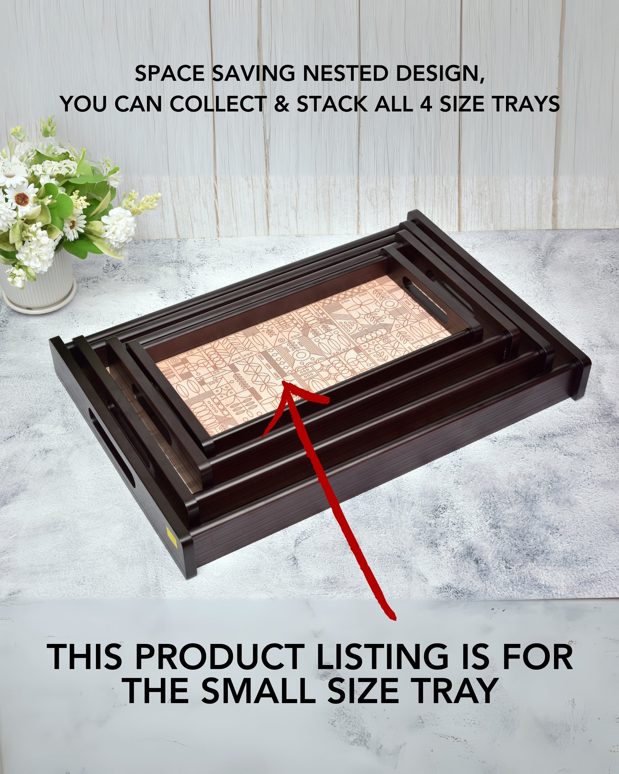 Premsons® Line Art Wooden Serving Tray – Elegant Rectangle Wood Tray with Artistic Design | Premium Quality for Home, Kitchen, Dining & Décor | Serve Food & Drinks in Style