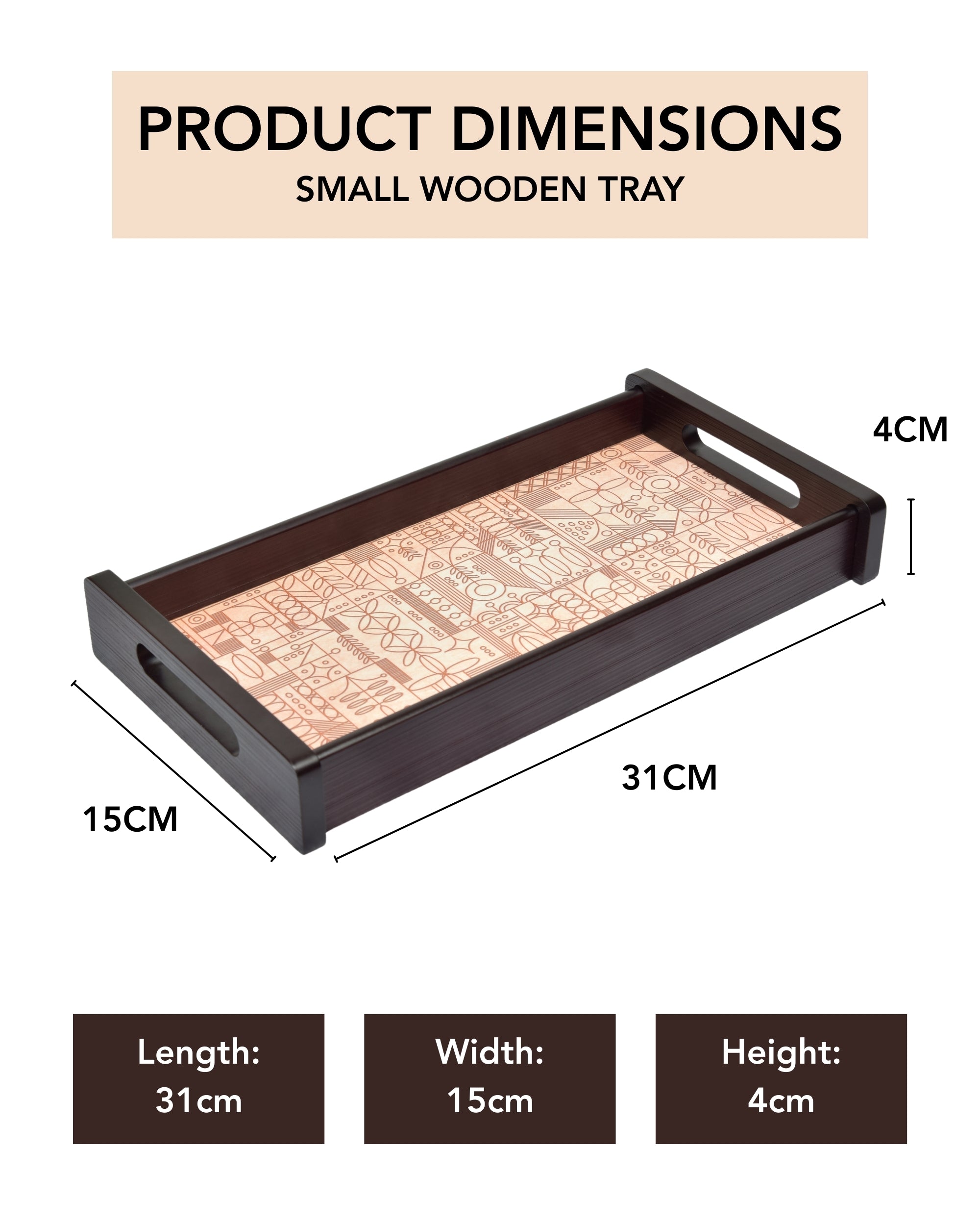 Premsons® Line Art Wooden Serving Tray – Elegant Rectangle Wood Tray with Artistic Design | Premium Quality for Home, Kitchen, Dining & Décor | Serve Food & Drinks in Style