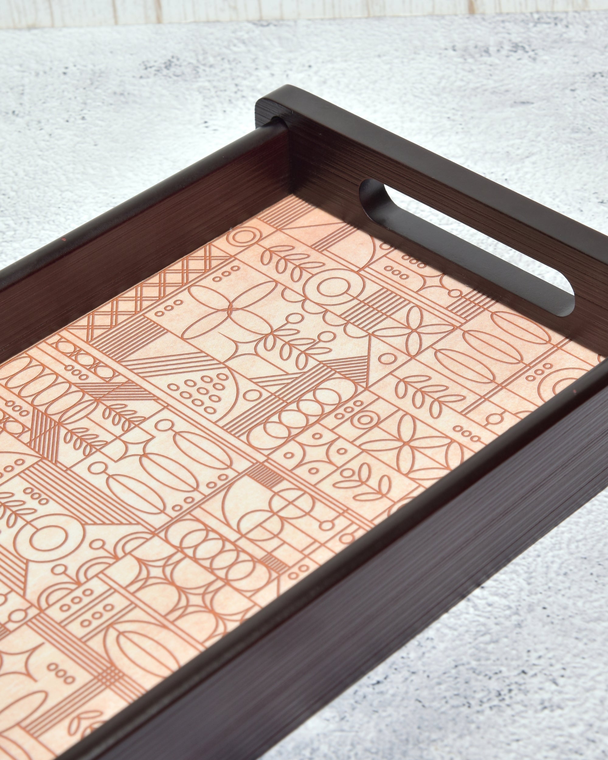 Premsons® Line Art Wooden Serving Tray – Elegant Rectangle Wood Tray with Artistic Design | Premium Quality for Home, Kitchen, Dining & Décor | Serve Food & Drinks in Style
