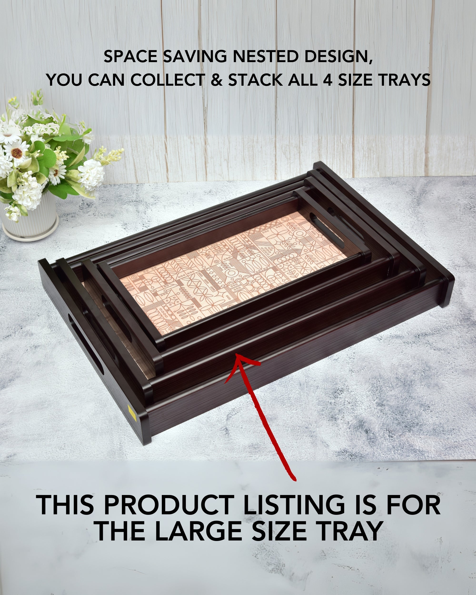 Premsons® Line Art Wooden Serving Tray – Elegant Rectangle Wood Tray with Artistic Design | Premium Quality for Home, Kitchen, Dining & Décor | Serve Food & Drinks in Style