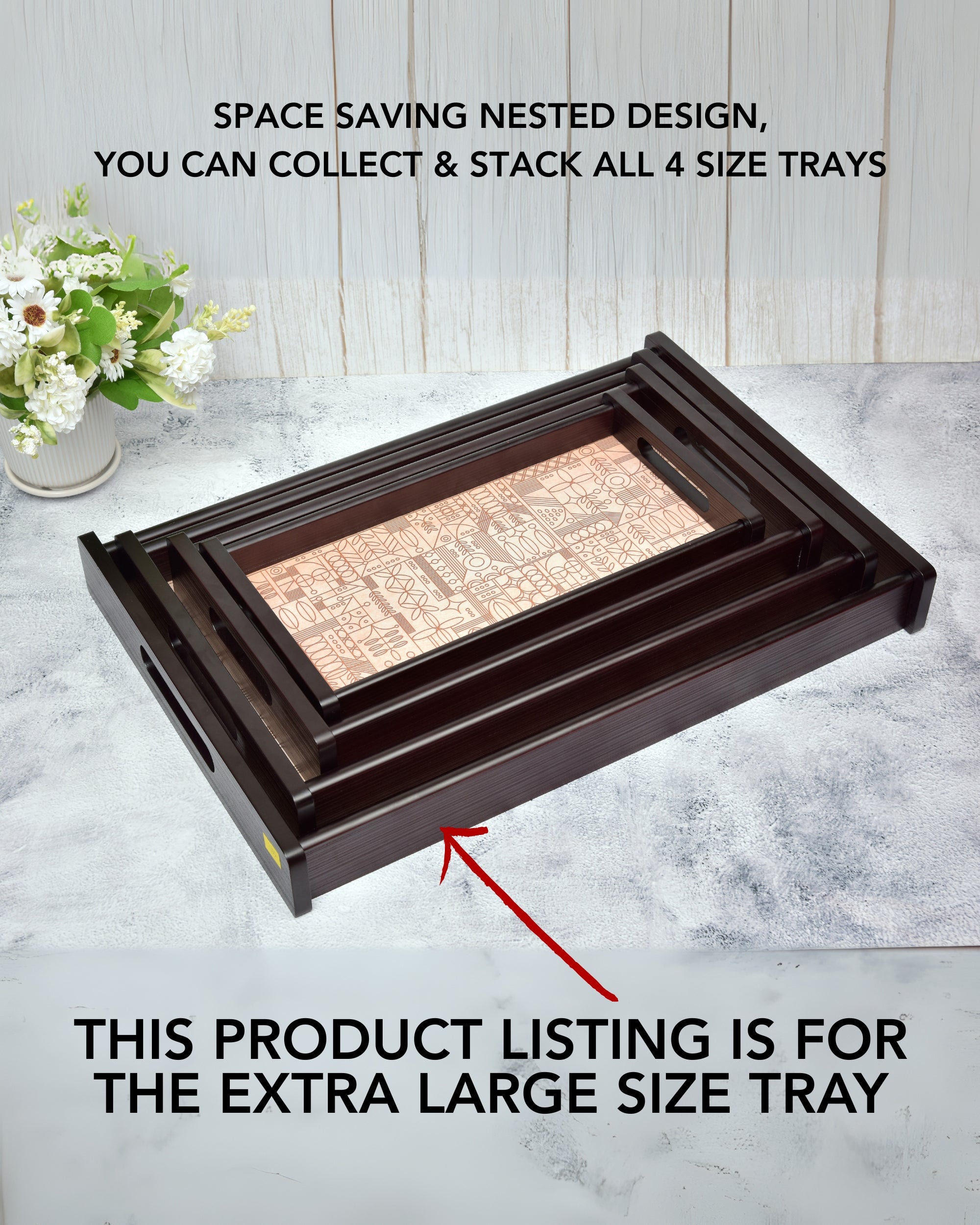 Premsons® Line Art Wooden Serving Tray – Elegant Rectangle Wood Tray with Artistic Design | Premium Quality for Home, Kitchen, Dining & Décor | Serve Food & Drinks in Style