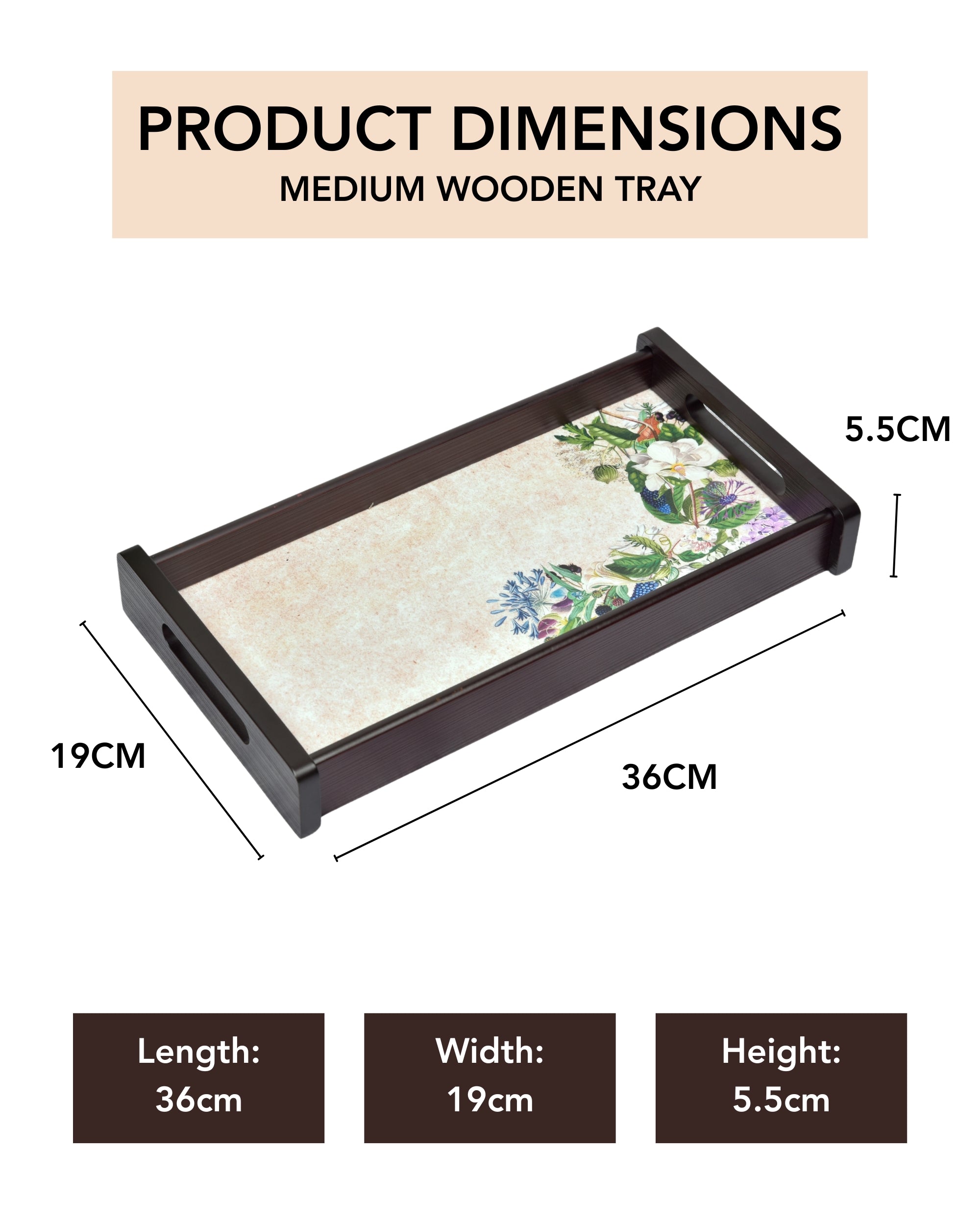 Premsons® Florence Wooden Serving Tray – Premium Rectangle Shape Trays for Home, Kitchen, Dining & Restaurant | Stylish & Durable Wood Trays for Serving Food, Drinks & Décor
