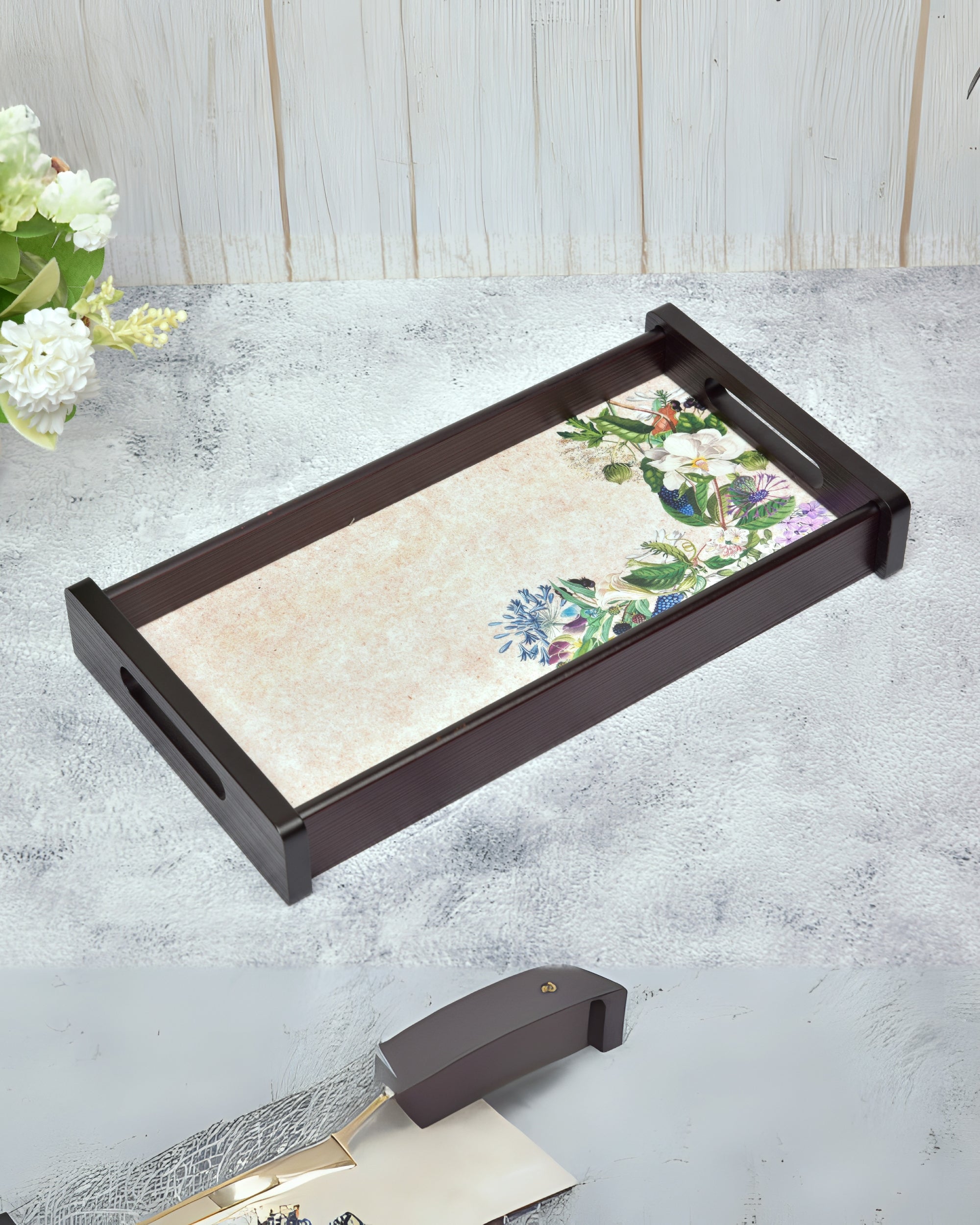 Premsons® Florence Wooden Serving Tray – Premium Rectangle Shape Trays for Home, Kitchen, Dining & Restaurant | Stylish & Durable Wood Trays for Serving Food, Drinks & Décor