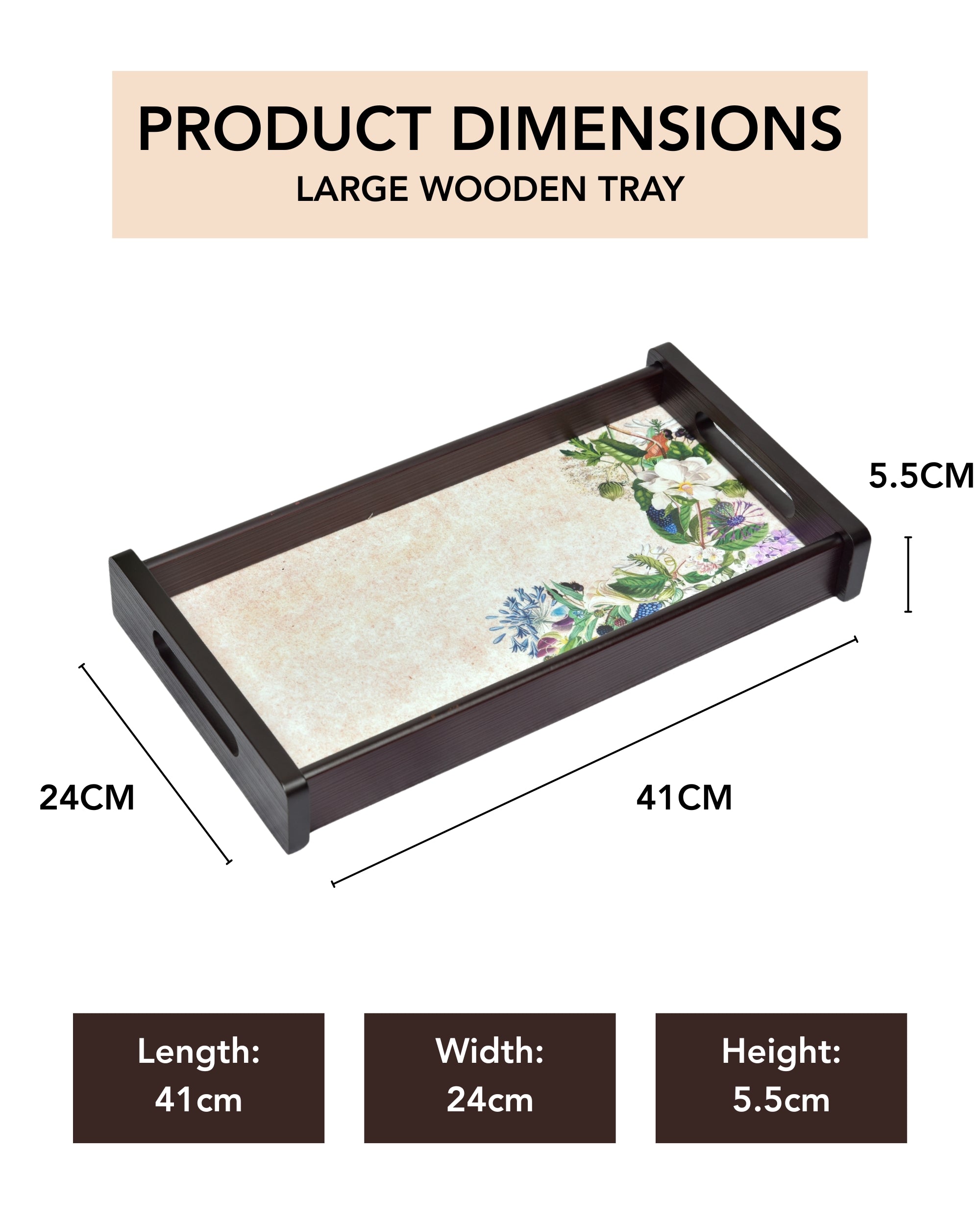 Premsons® Florence Wooden Serving Tray – Premium Rectangle Shape Trays for Home, Kitchen, Dining & Restaurant | Stylish & Durable Wood Trays for Serving Food, Drinks & Décor