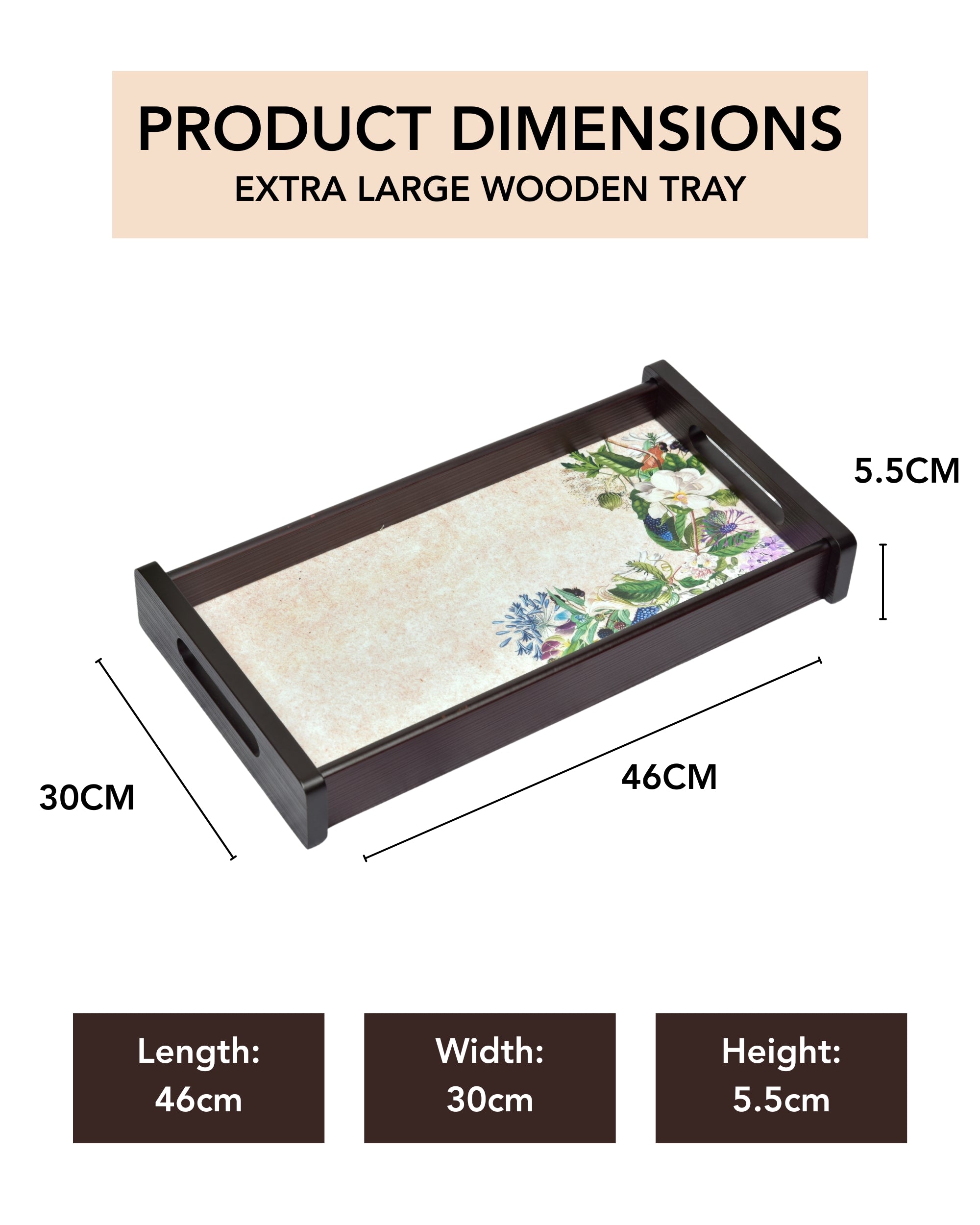 Premsons® Florence Wooden Serving Tray – Premium Rectangle Shape Trays for Home, Kitchen, Dining & Restaurant | Stylish & Durable Wood Trays for Serving Food, Drinks & Décor
