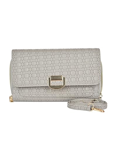 Eternia® Seraphine Wallet Sling Bag – Elegant & Versatile Faux Leather Crossbody Wallet Clutch with Detachable Straps - Light Grey
