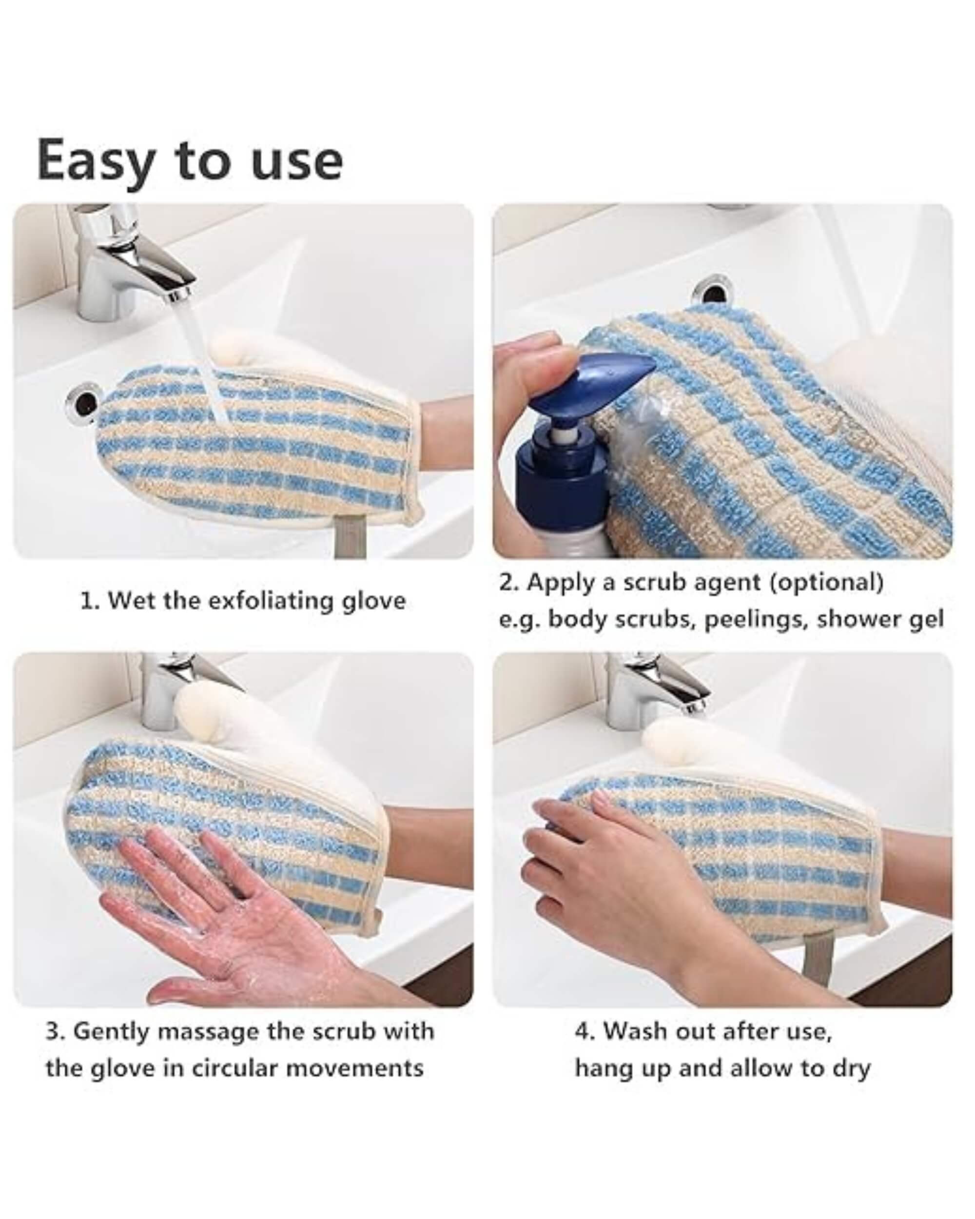 Premsons® Exfoliating Body Scrub Gloves | Loofah Gloves for Men & Women | Removes Dead Skin & Impurities | Gentle & Reusable Bathing Mitts - Pack of 2