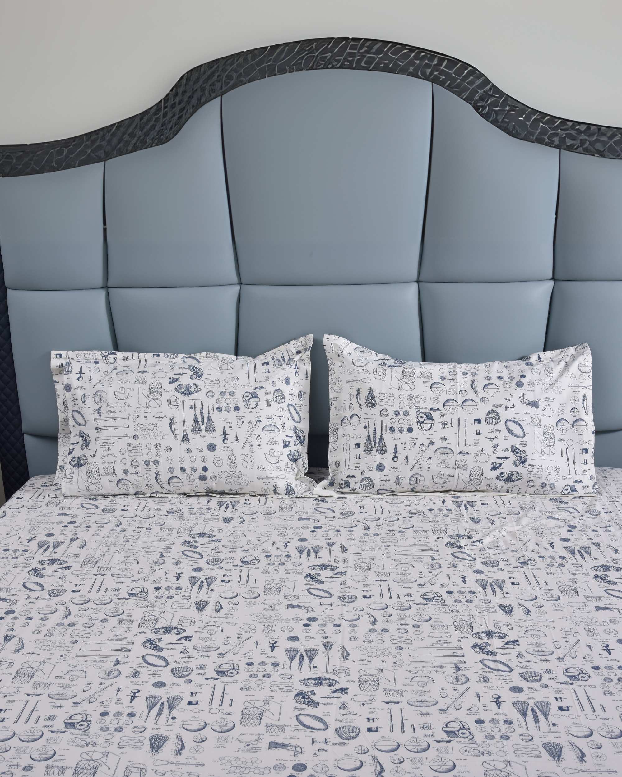 Premsons® Cotton Bed Sheet King Size Sheet with 2 Pillowcases – Premium Soft & Breathable Bedding for Full Size Beds – Luxury Bedroom Essentials - White & Blue
