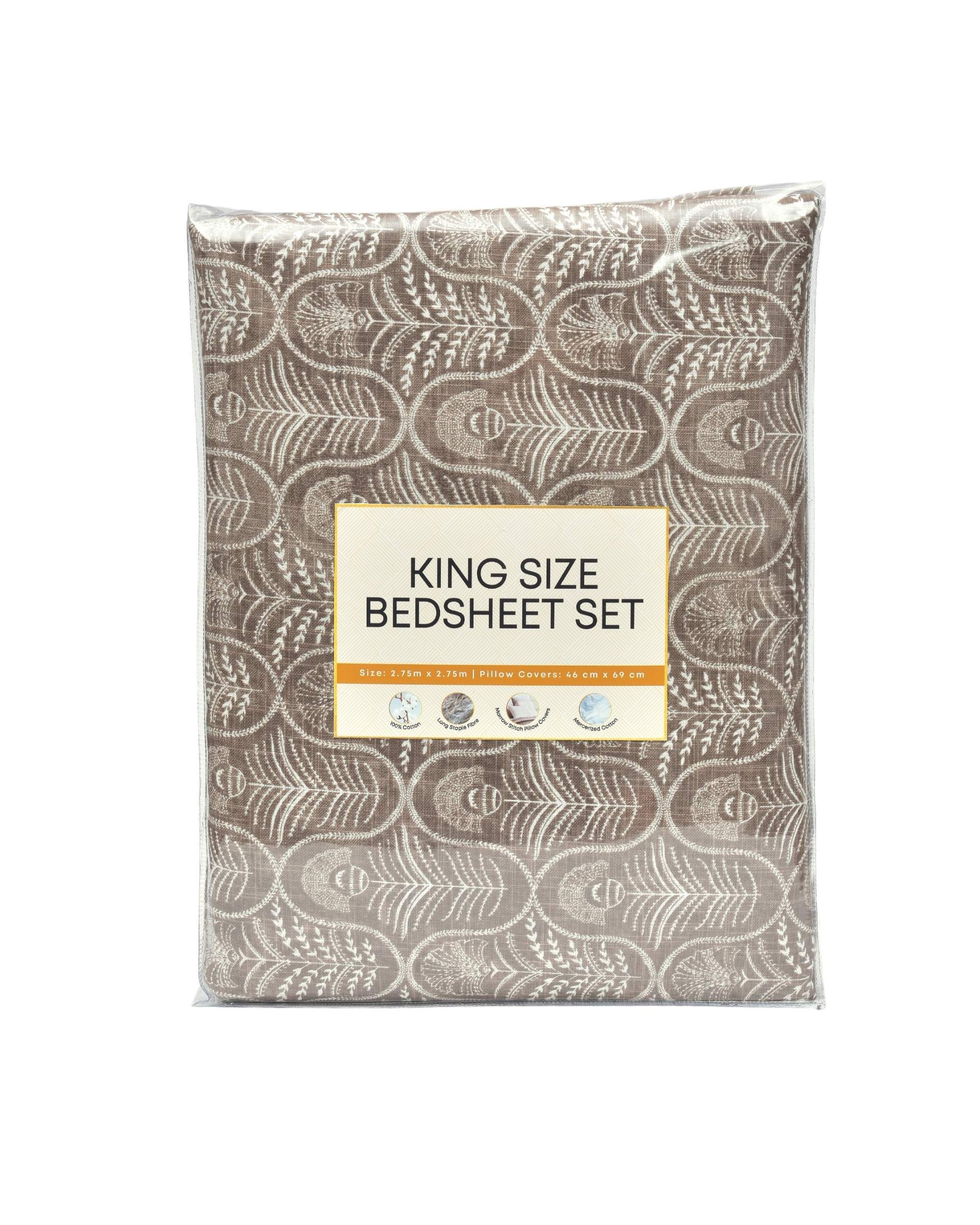 Premsons® Cotton Bed Sheet King Size Sheet with 2 Pillowcases – Premium Soft & Breathable Bedding for Full Size Beds – Luxury Bedroom Essentials - Brown