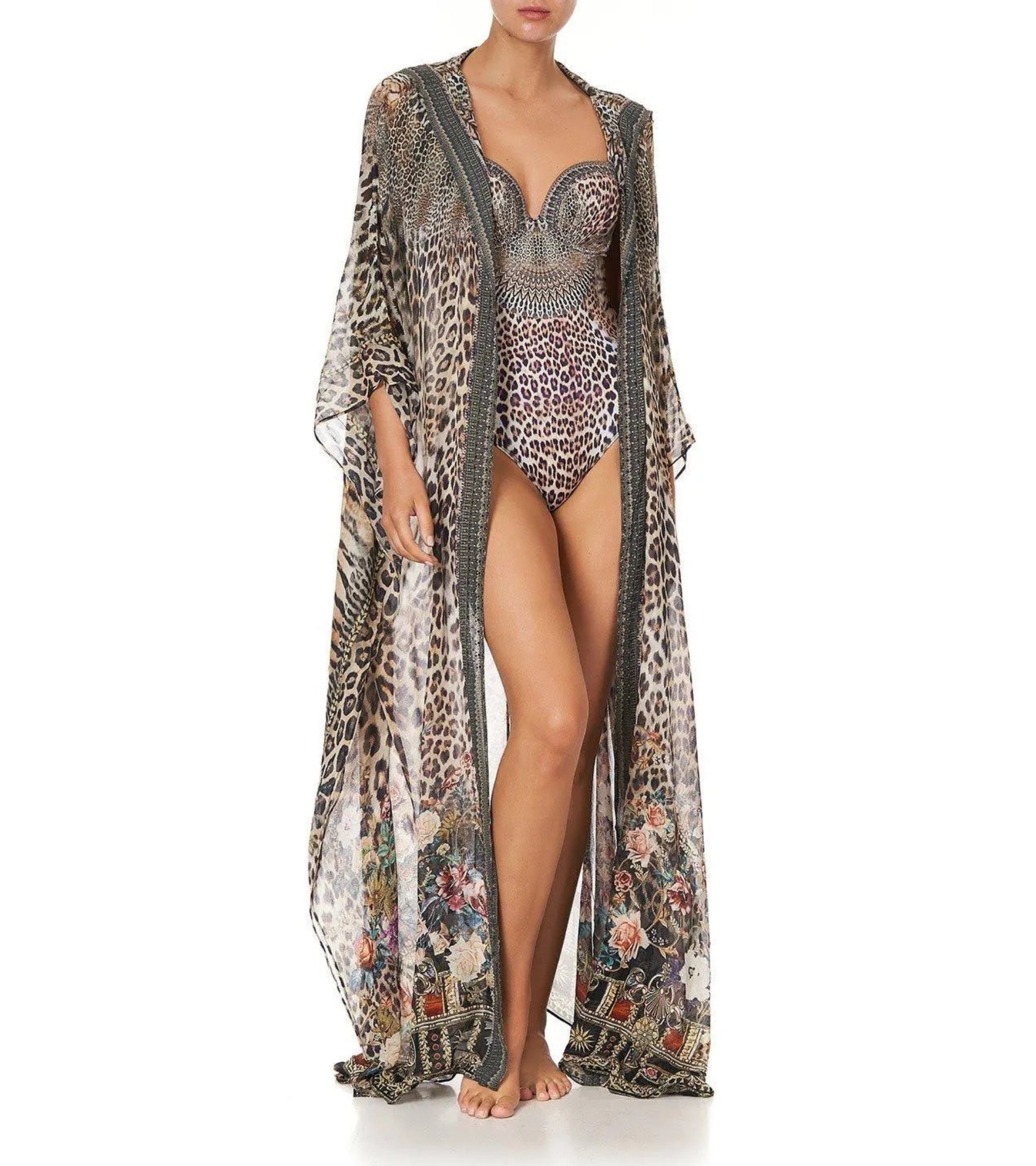 Premsons® Luxury One-Piece Animal Print Swimsuit with Elegant Sheer Long Cover-Up – Perfect for Beach, Pool, and Resort Wear