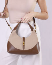 Eternia® Shoulder Bag with Detachable String Strap – Tweed & Vegan Leather Purse - Light French Beige