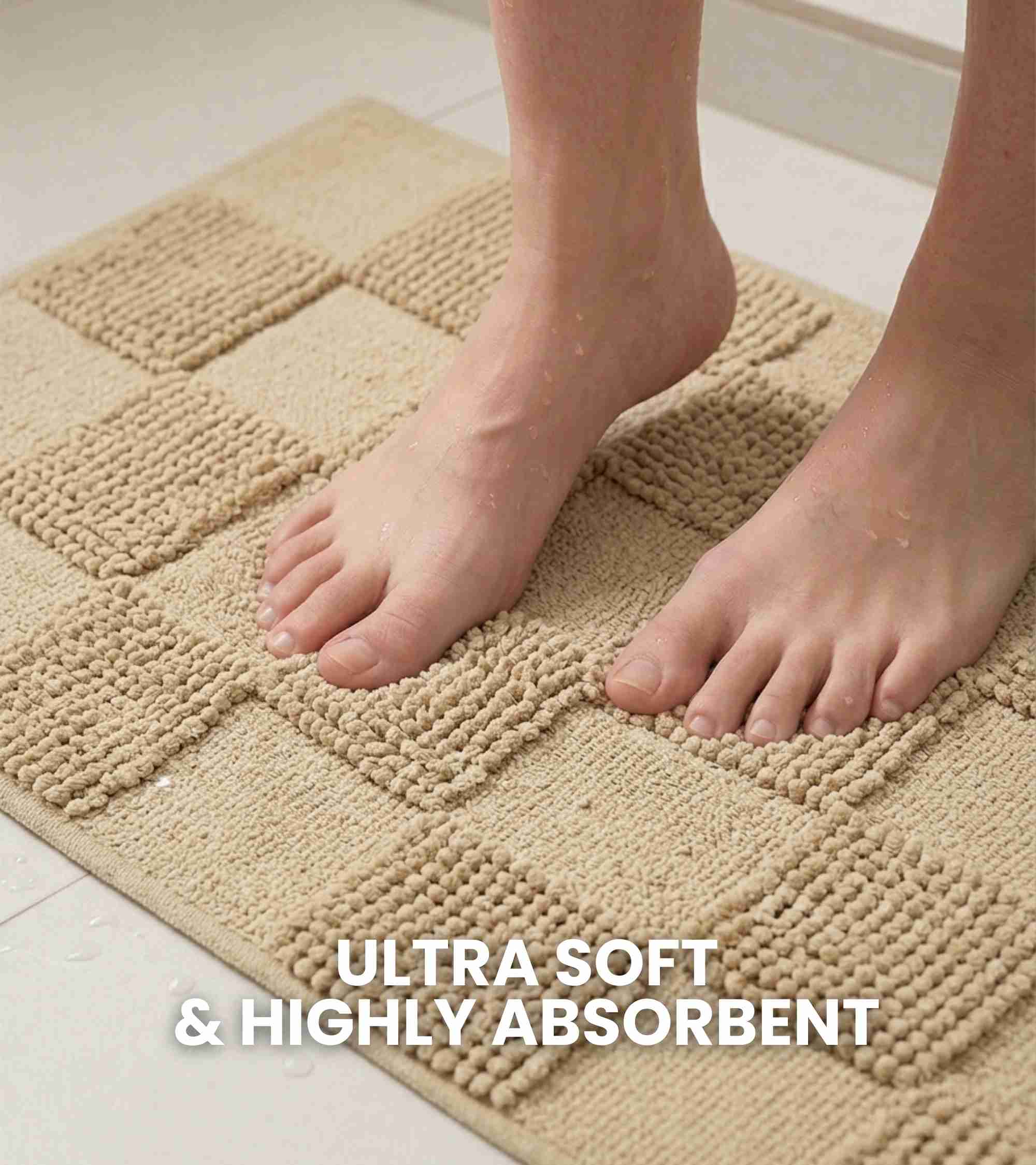 Premsons® Premium Super Soft Anti-Skid Bath Mat – Tiles Pattern (40x60 cm) | Plush, Quick Dry, Water Absorbent Bathroom Mat for Shower, Spa & Home