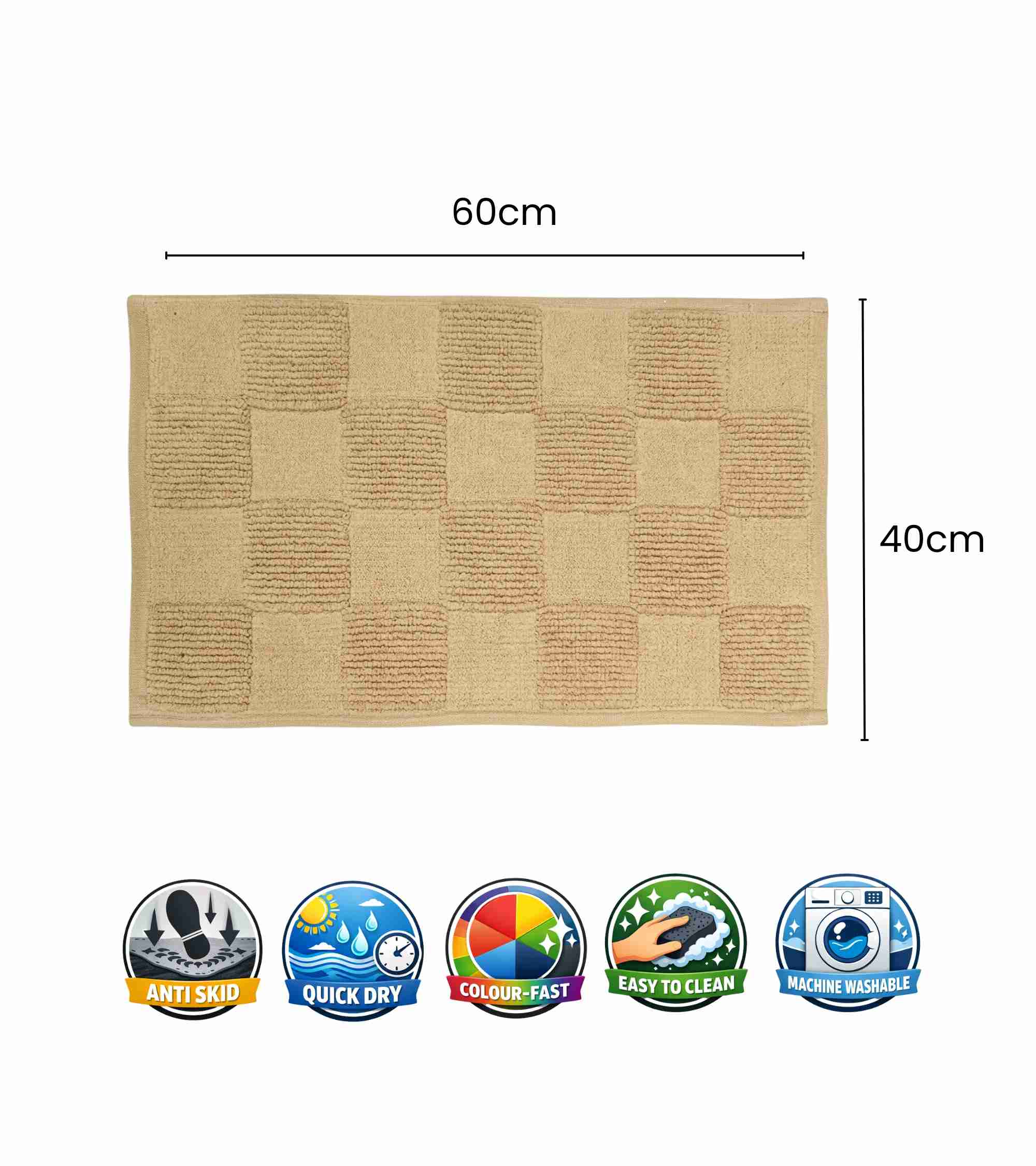 Premsons® Premium Super Soft Anti-Skid Bath Mat – Tiles Pattern (40x60 cm) | Plush, Quick Dry, Water Absorbent Bathroom Mat for Shower, Spa & Home