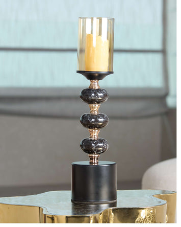 Premsons® Modern Gold Candle Holder with Glass Cover – Decorative Metal Pillar Stand for Home, Table & Festive Décor