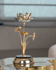 Premsons® Crystal Lotus Candle Holder – Decorative Gold Metal Tealight Stand with Floral Design | Luxury Showpiece for Home, Festive & Table Décor