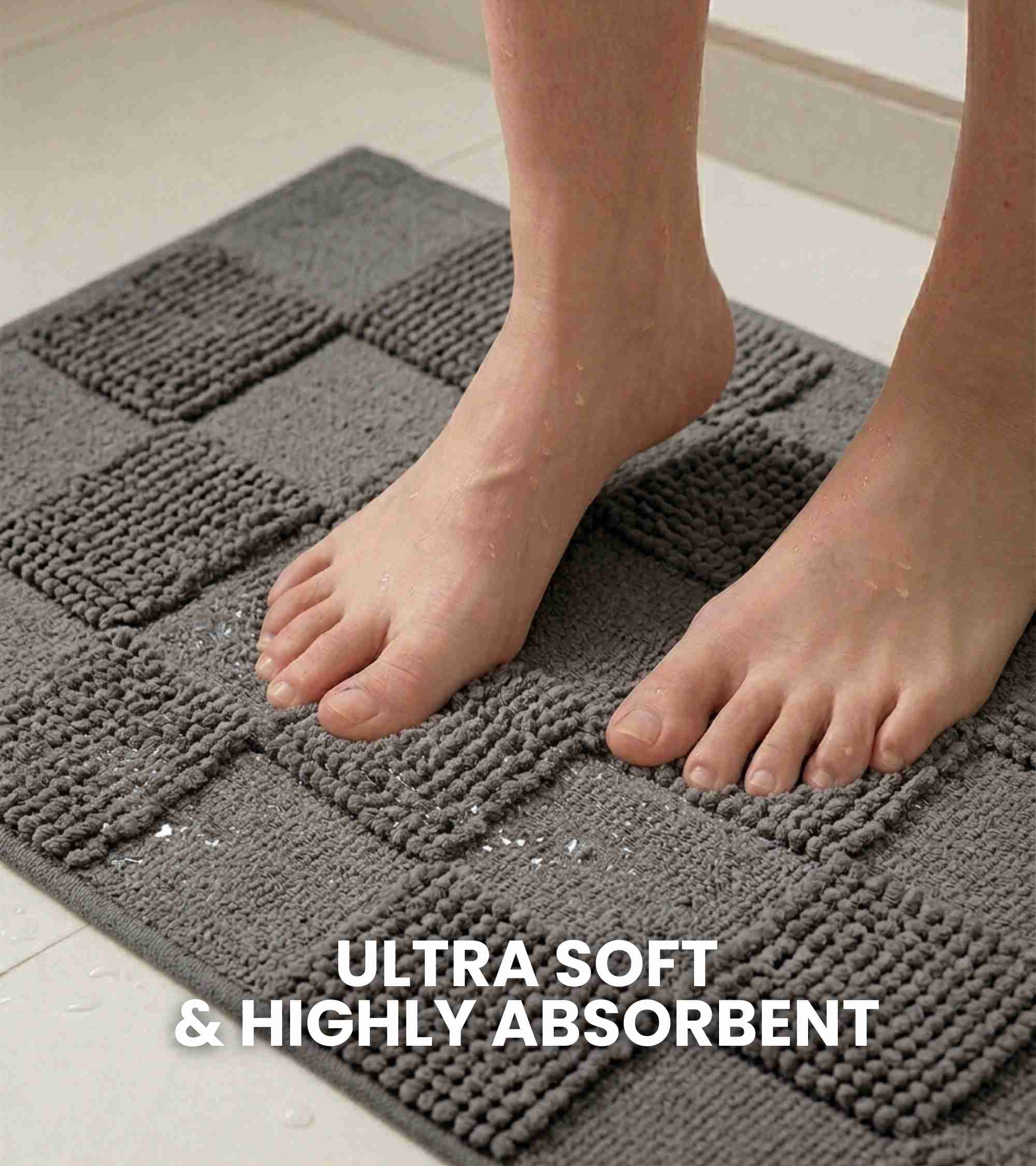 Premsons® Premium Super Soft Anti-Skid Bath Mat – Tiles Pattern (40x60 cm) | Plush, Quick Dry, Water Absorbent Bathroom Mat for Shower, Spa & Home