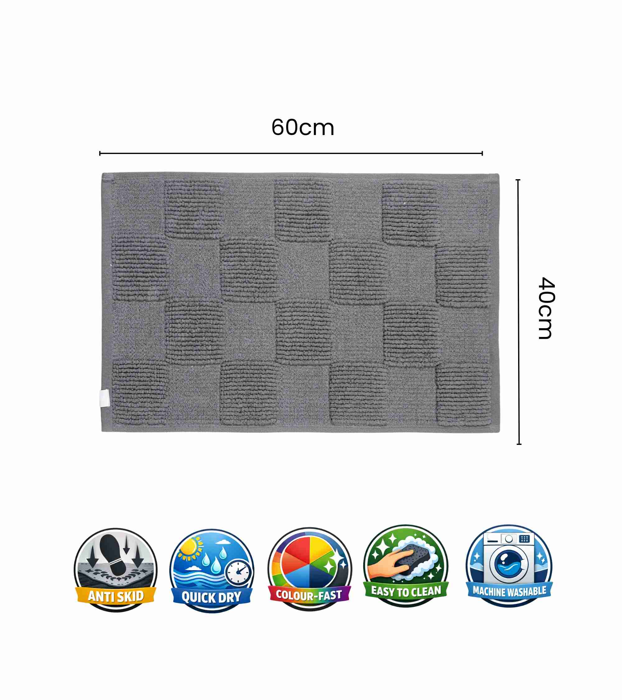 Premsons® Premium Super Soft Anti-Skid Bath Mat – Tiles Pattern (40x60 cm) | Plush, Quick Dry, Water Absorbent Bathroom Mat for Shower, Spa & Home