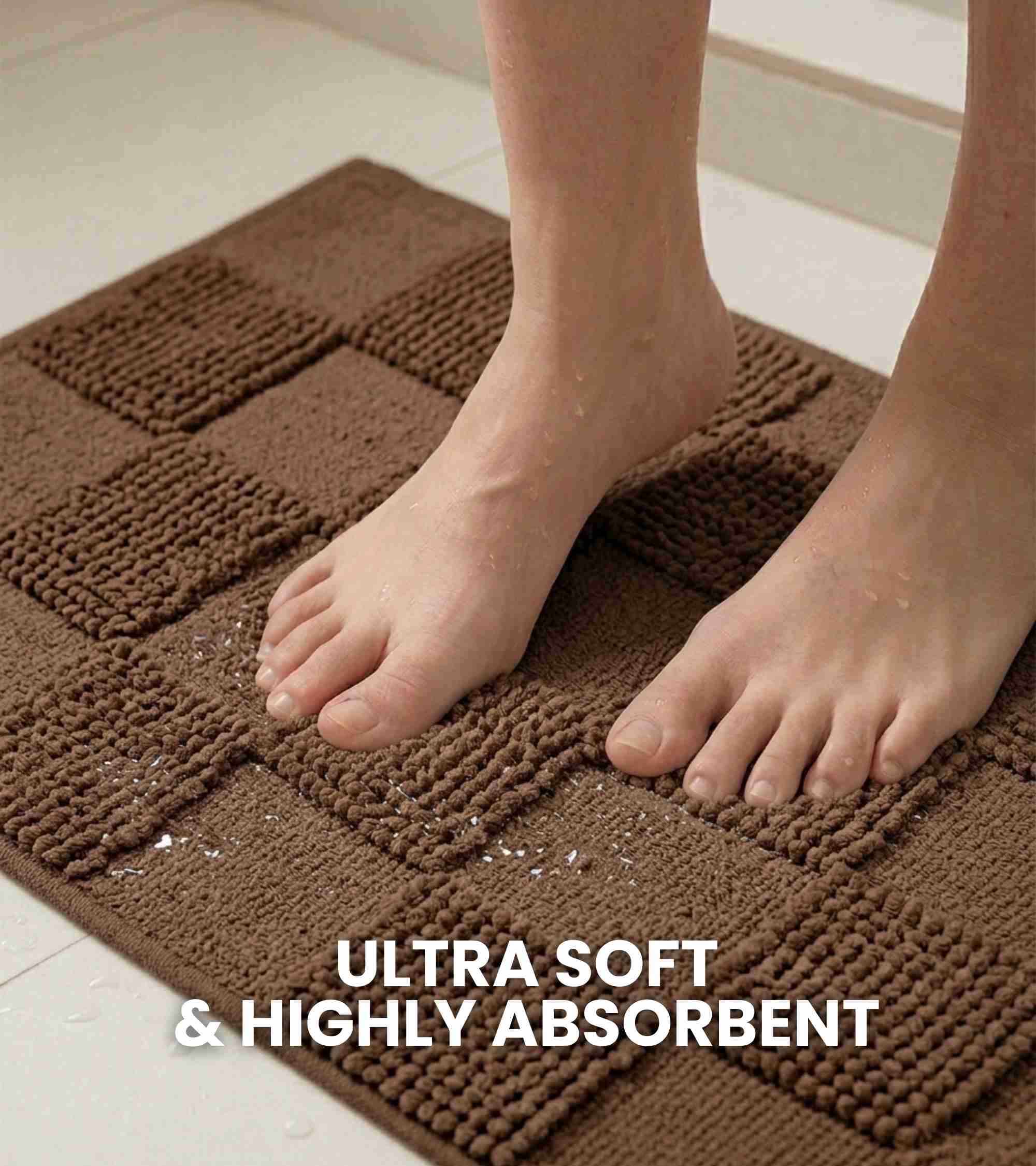 Premsons® Premium Super Soft Anti-Skid Bath Mat – Tiles Pattern (40x60 cm) | Plush, Quick Dry, Water Absorbent Bathroom Mat for Shower, Spa & Home